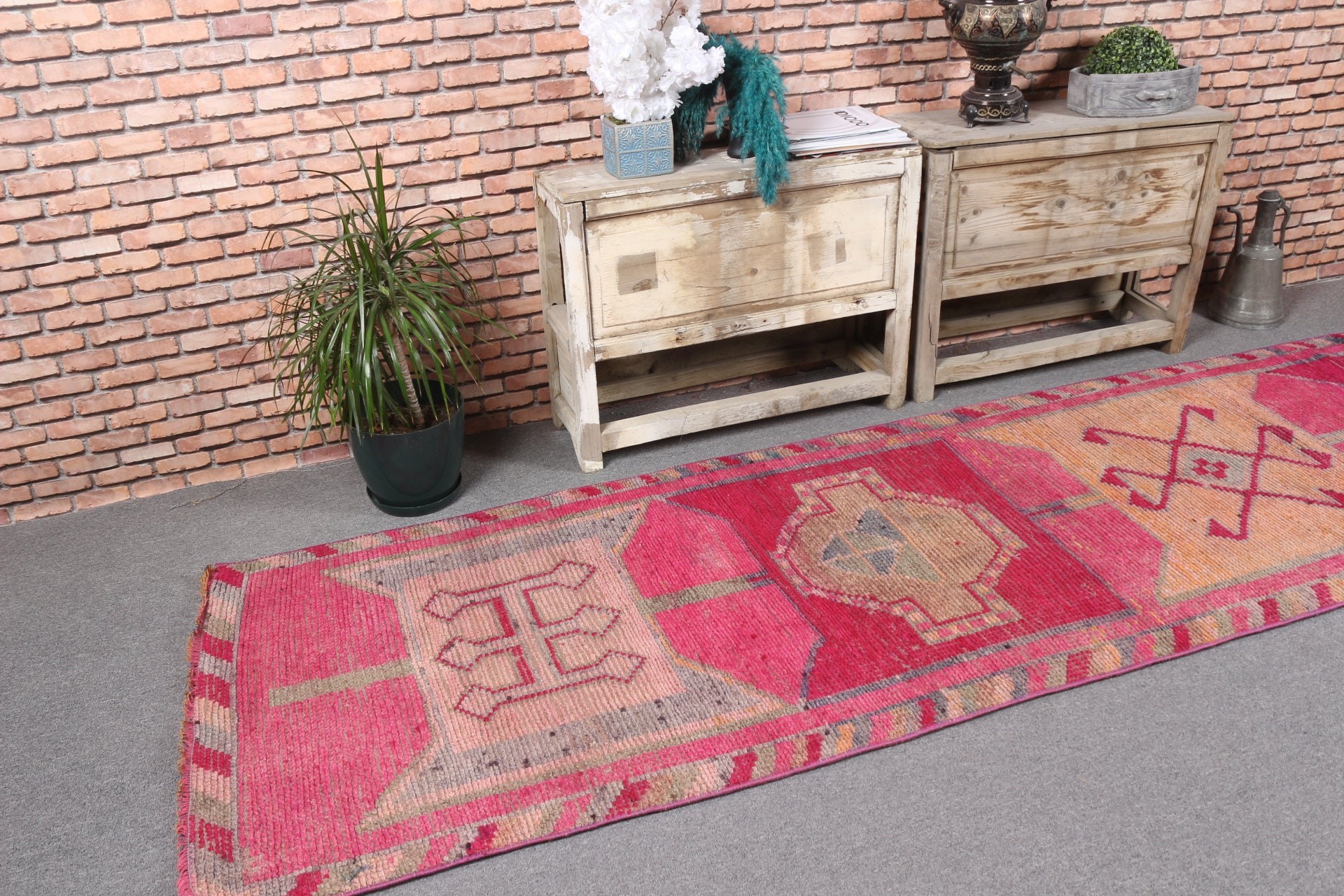 Vintage Rug, Hallway Rug, Rugs for Stair, 2.9x10.1 ft Runner Rug, Turkish Rug, Kitchen Rugs, Ethnic Rug, Pink Floor Rugs