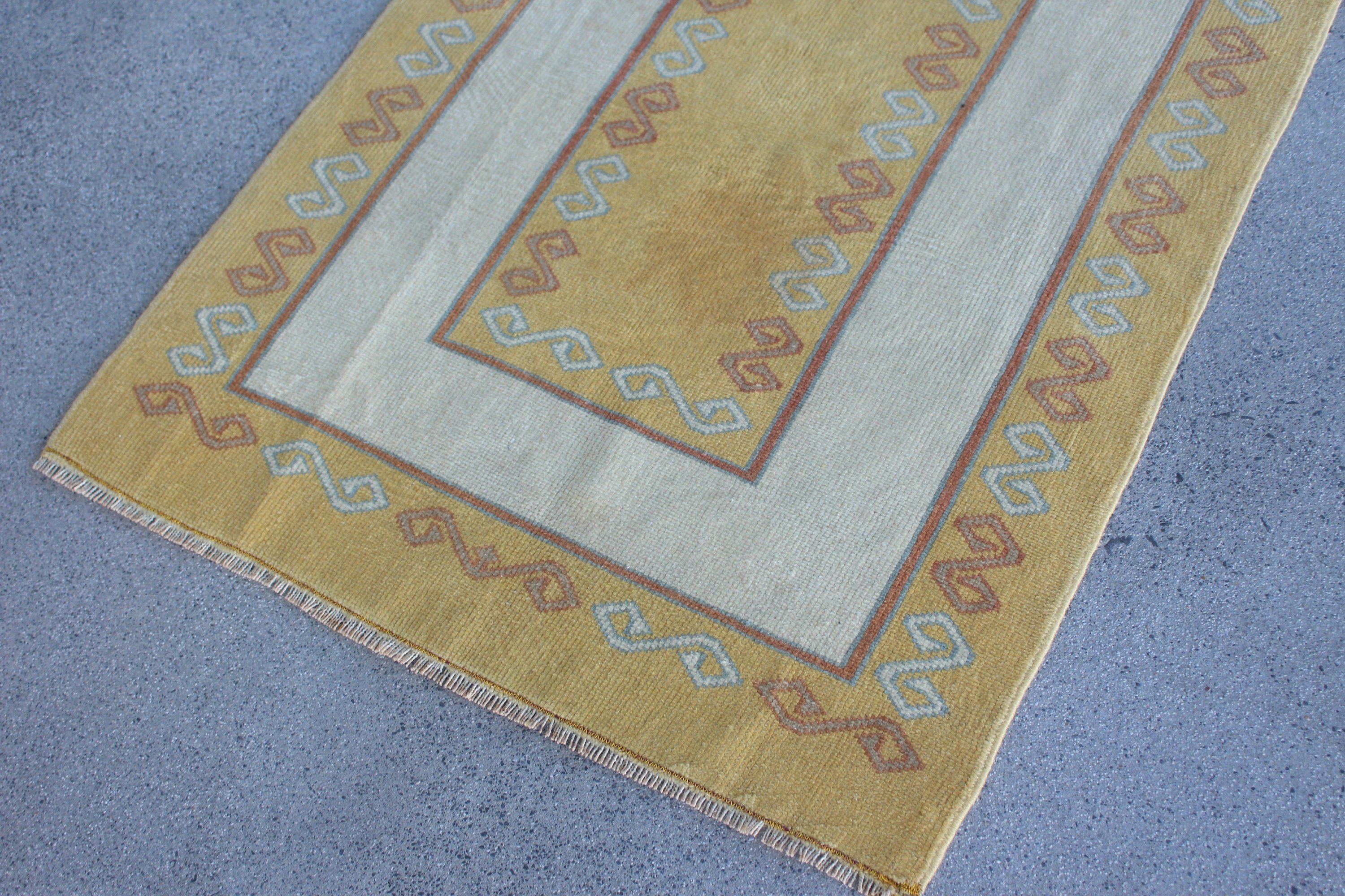 Pale Rug, Kitchen Rug, Vintage Rugs, Bathroom Rug, 2.7x4.3 ft Small Rugs, Rugs for Bathroom, Yellow Kitchen Rug, Turkish Rug