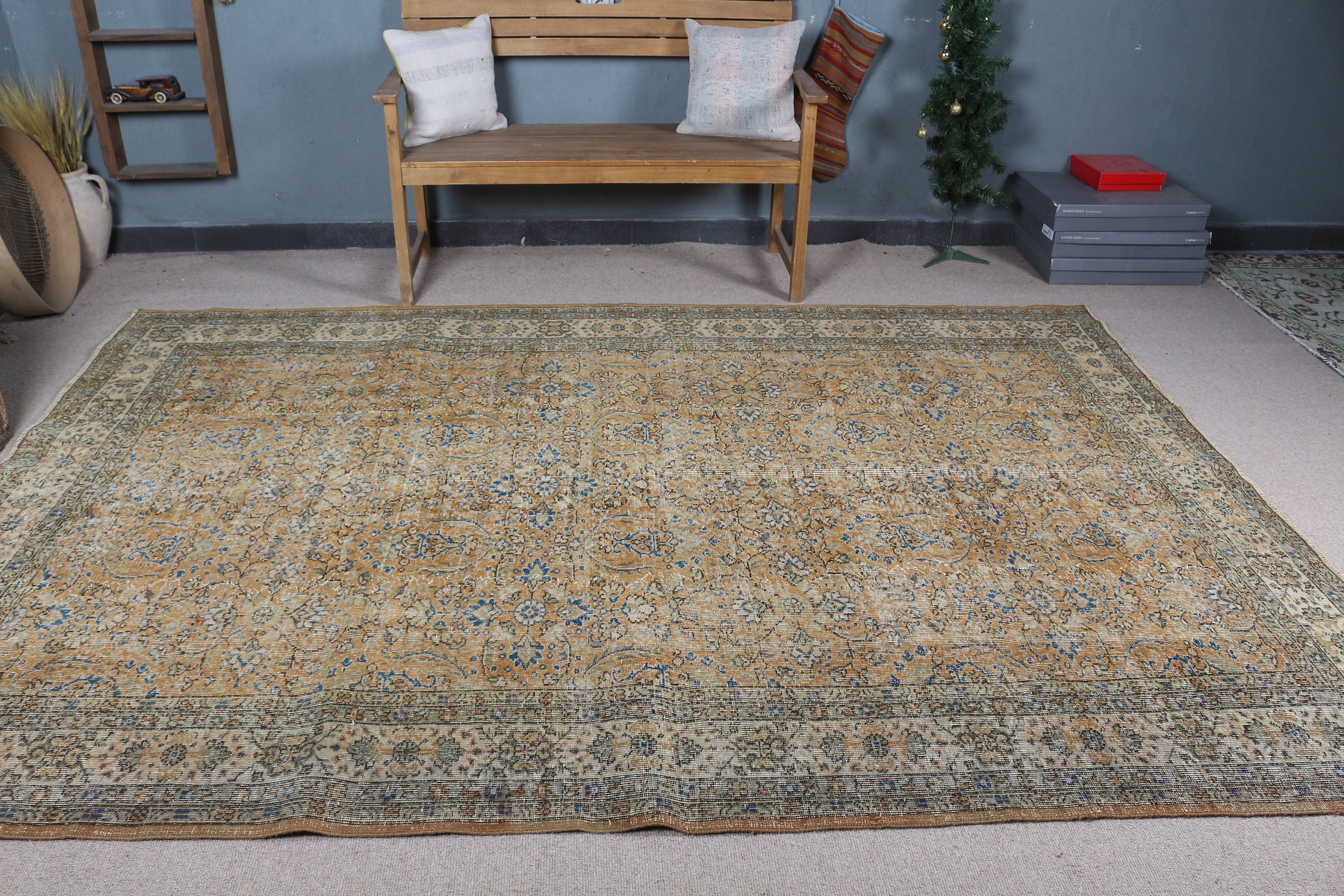 Moroccan Rugs, Living Room Rug, Orange Bedroom Rugs, 6.7x9.6 ft Large Rug, Boho Rug, Floor Rugs, Dining Room Rug, Vintage Rug, Turkish Rugs