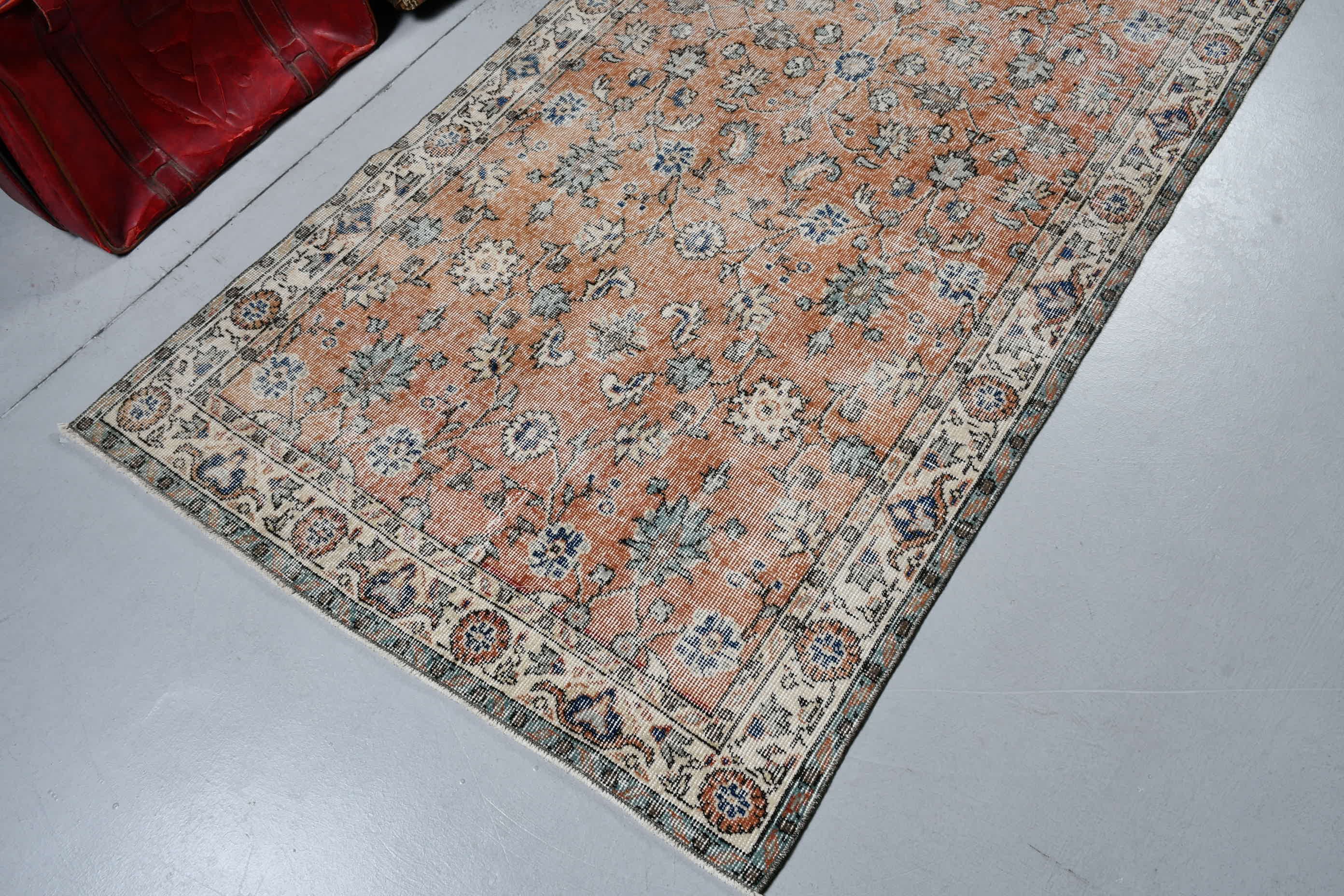 Orange Moroccan Rugs, Turkish Rug, Antique Rugs, Vintage Rug, 3.8x7 ft Area Rug, Rugs for Indoor, Bohemian Rug, Kitchen Rug