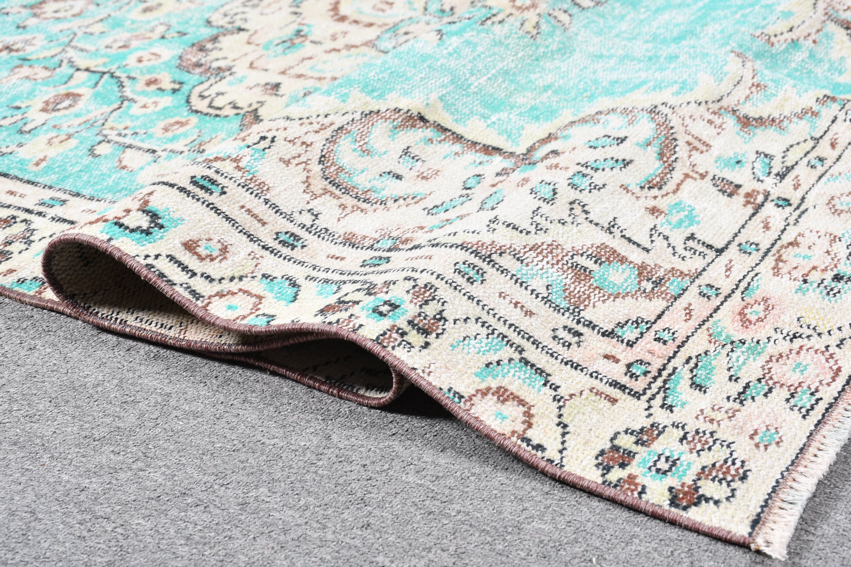 Havalı Halı, Alan Halıları, Oturma Odası Halıları, Yemek Odası Halısı, Türk Halısı, Oryantal Halı, 4,6x7,6 ft Alan Halıları, Vintage Halı, Yeşil Soğuk Halı
