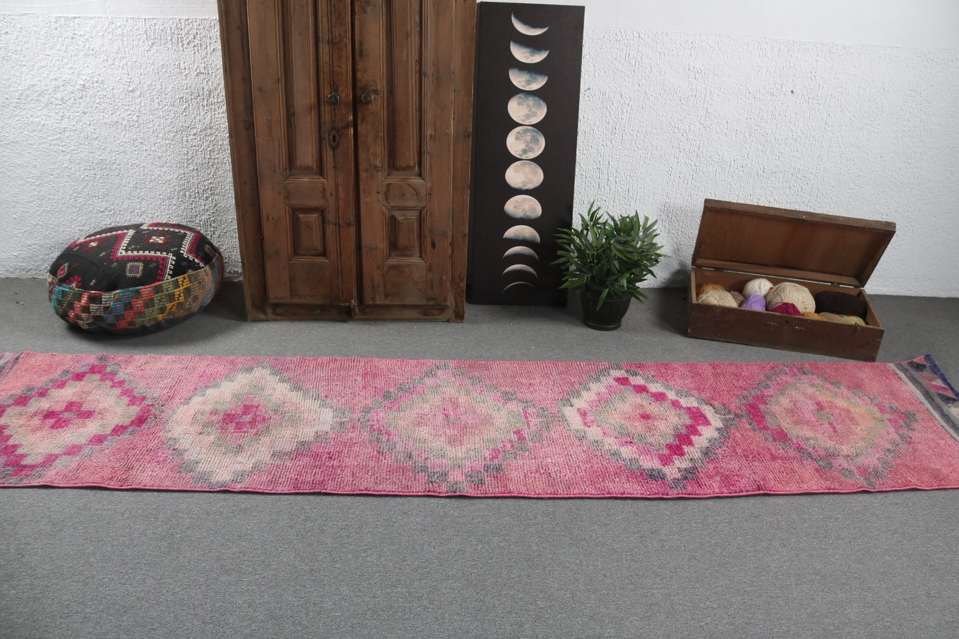 Lüks Halı, Merdiven Halısı, Türk Halıları, 2.5x11.5 ft Runner Halısı, Vintage Halı, Pembe Oushak Halısı, Düz Dokuma Halısı, Koridor Halıları, Ev Dekorasyonu Halısı