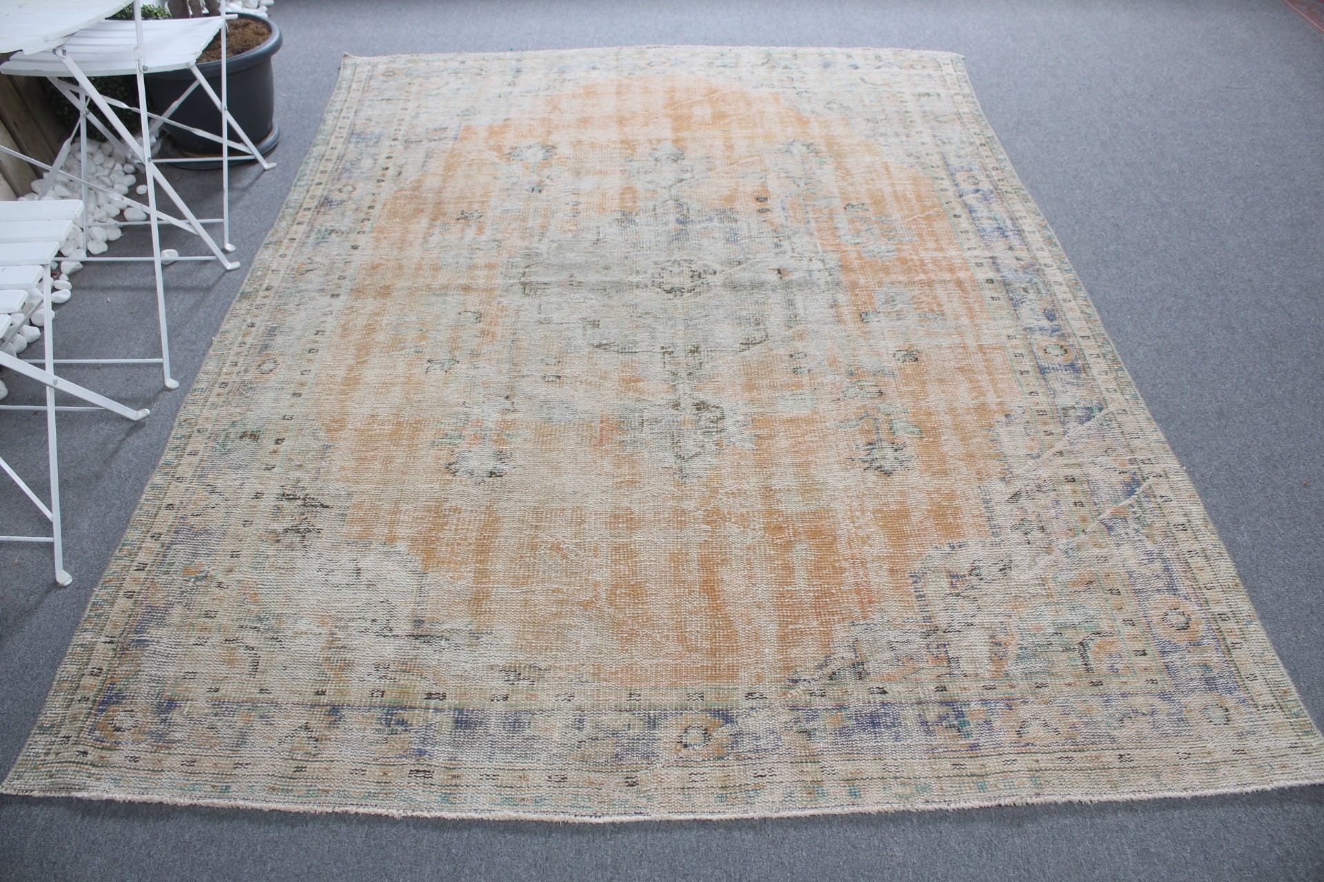 Bedroom Rug, Wool Rugs, Turkish Rugs, Eclectic Rug, Anatolian Rug, Dining Room Rugs, 6.3x8.6 ft Large Rug, Vintage Rug, Orange Wool Rugs