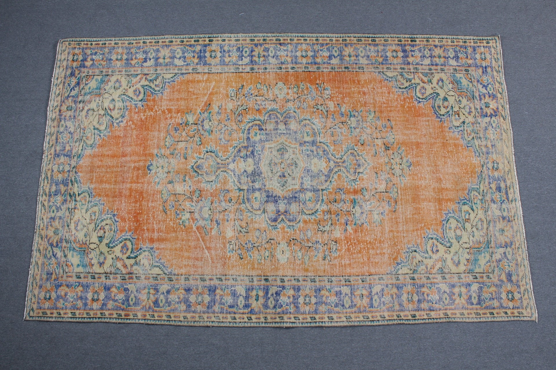 6.4x10.2 ft Large Rugs, Vintage Rug, Home Decor Rug, Dining Room Rugs, Kitchen Rugs, Orange Floor Rug, Turkish Rugs, Living Room Rugs