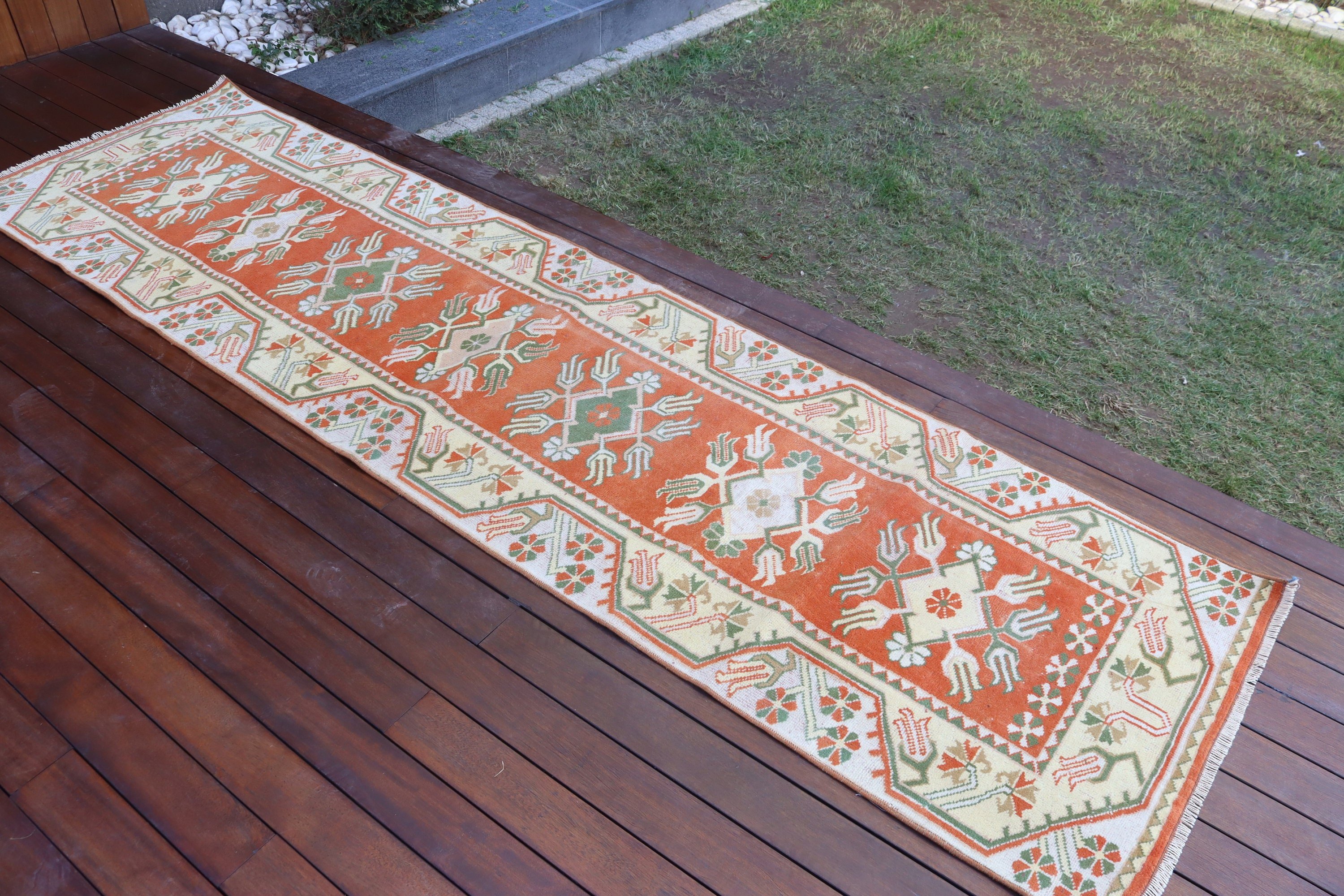 Orange Statement Rugs, Vintage Rug, 2.4x9 ft Runner Rug, Turkish Rug, Kitchen Rugs, Oriental Rugs, Vintage Runner Rug, Moroccan Rugs