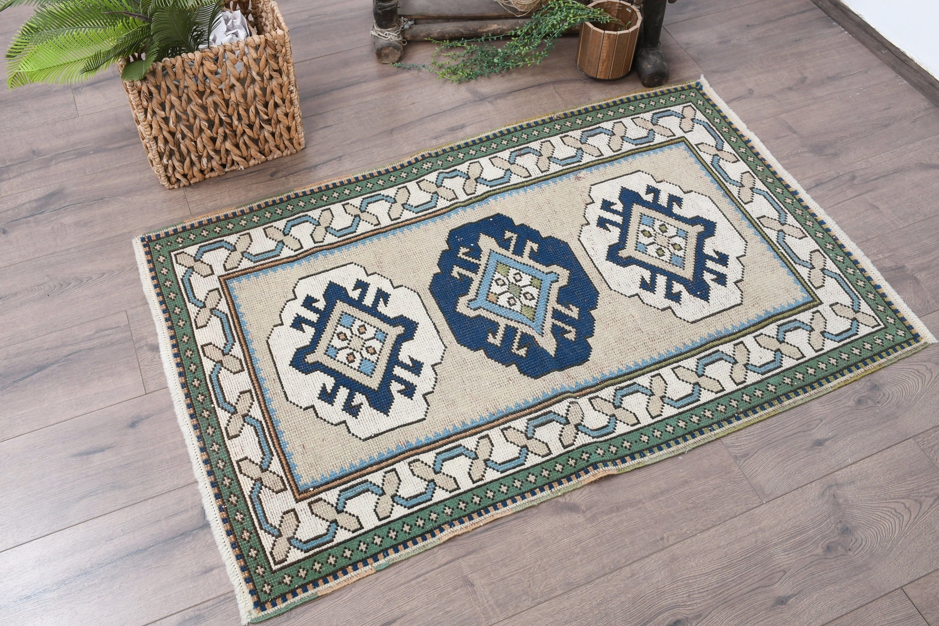 Bath Rug, Turkish Rugs, Kitchen Rug, 2.6x4.2 ft Small Rugs, Vintage Rugs, Antique Rug, Rugs for Bathroom, Wool Rugs, Green Oushak Rug