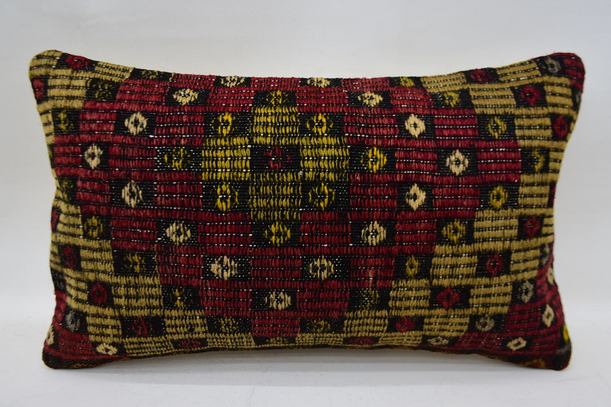 Authentic Pillow, Kilim Pillow Cover, Vintage Kilim Pillow, Interior Designer Pillow, 12"x20" Red Pillow Sham, Retro Pillow Cover