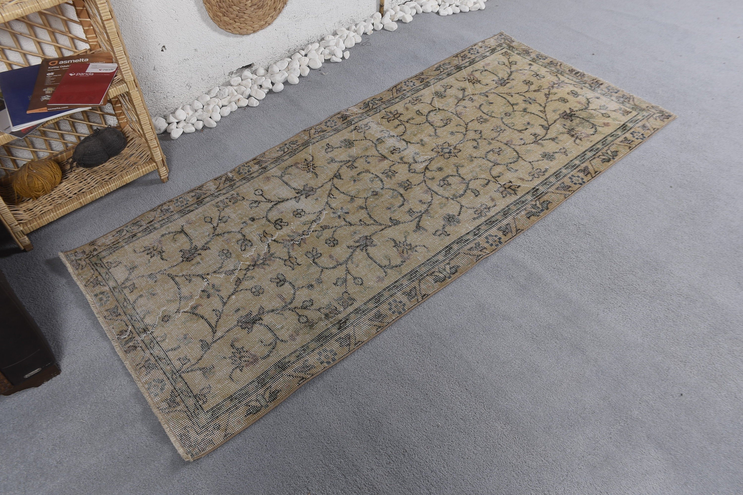 Beige Antique Rug, Kitchen Rugs, Turkish Rug, Oushak Rug, 2.8x6.5 ft Accent Rugs, Nursery Rug, Antique Rug, Vintage Rugs, Rugs for Nursery