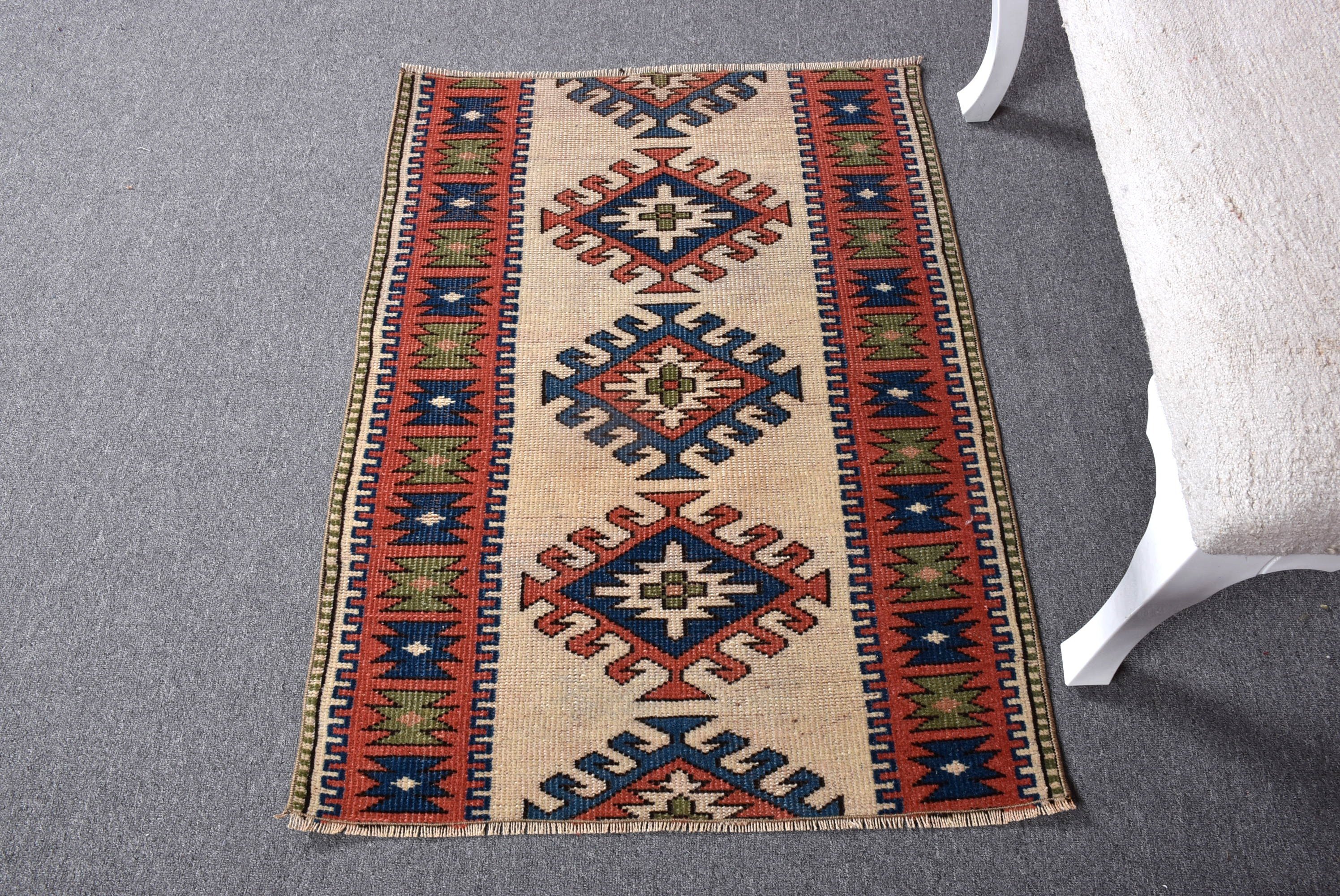 Floor Rug, Modern Rugs, Beige Cool Rug, 2.5x3.4 ft Small Rugs, Vintage Rugs, Small Area Rug, Small Boho Rugs, Wool Rugs, Turkish Rugs