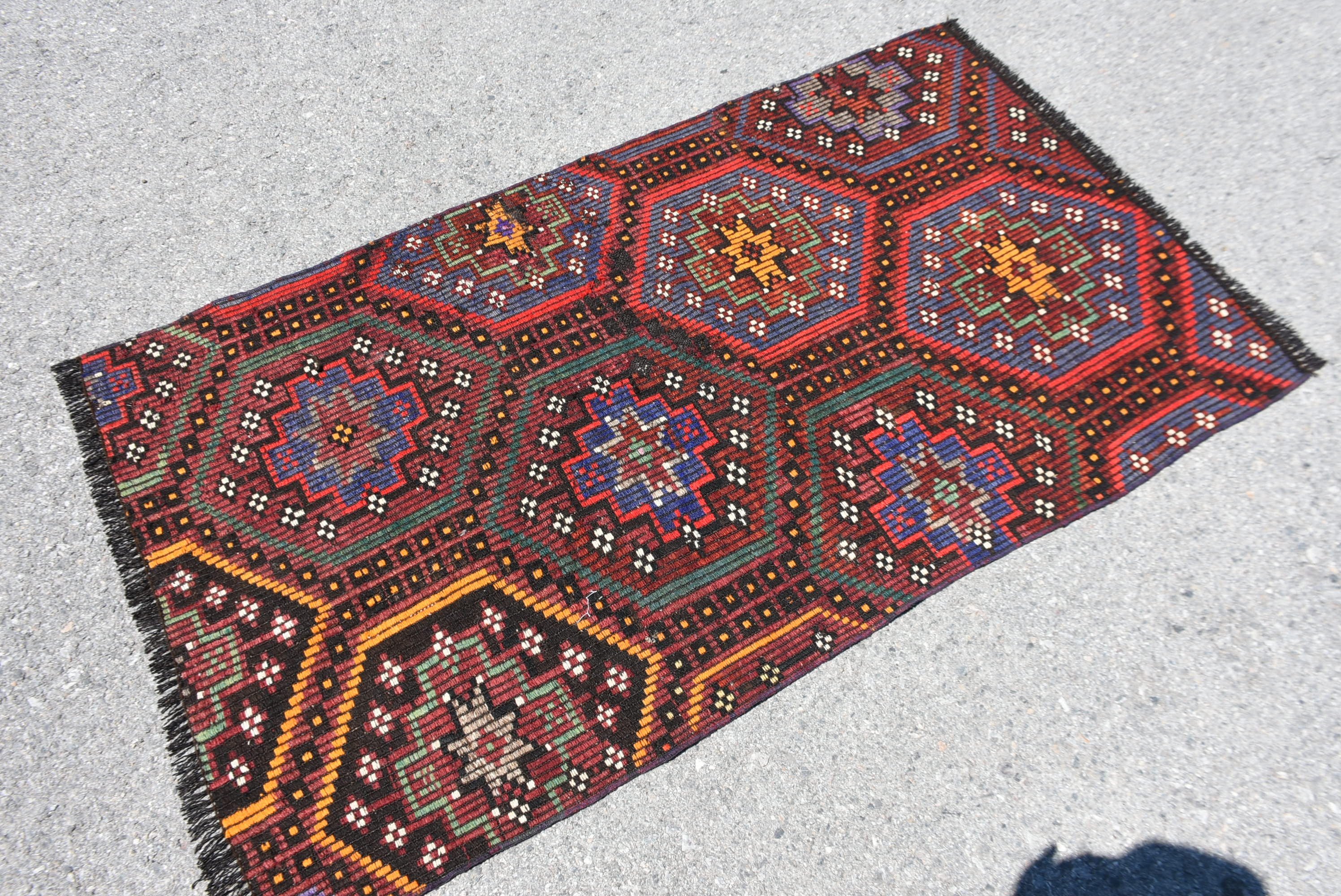 Kilim, Kitchen Rugs, 3x5.1 ft Accent Rug, Rugs for Bedroom, Turkish Rug, Red Home Decor Rugs, Home Decor Rug, Nursery Rugs, Vintage Rugs