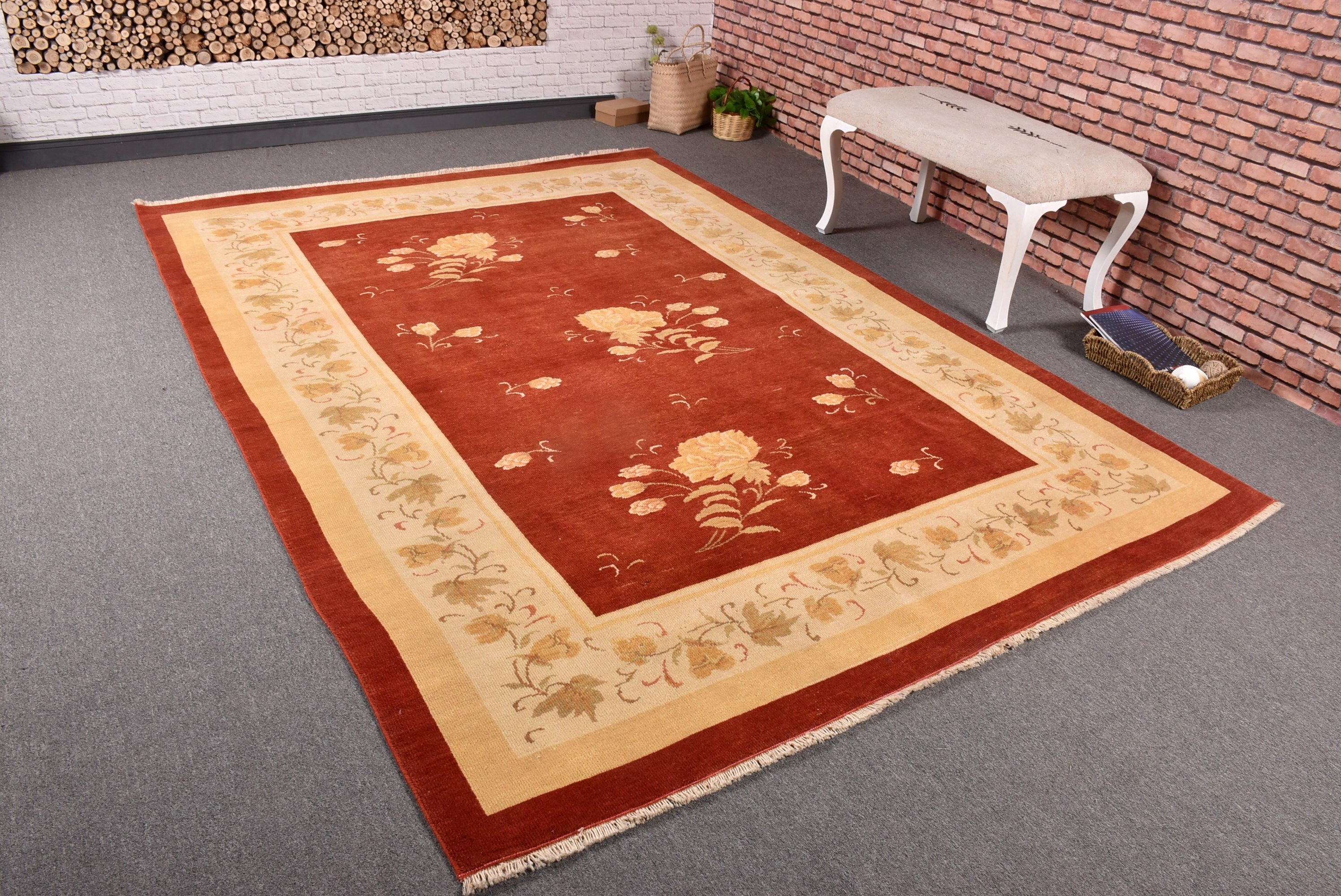 Büyük Vintage Halı, Bej Nötr Halı, Lüks Halı, Harika Halılar, 6,4x9,1 ft Büyük Halı, Yatak Odası Halıları, Dış Mekan Halısı, Vintage Halılar, Türk Halıları