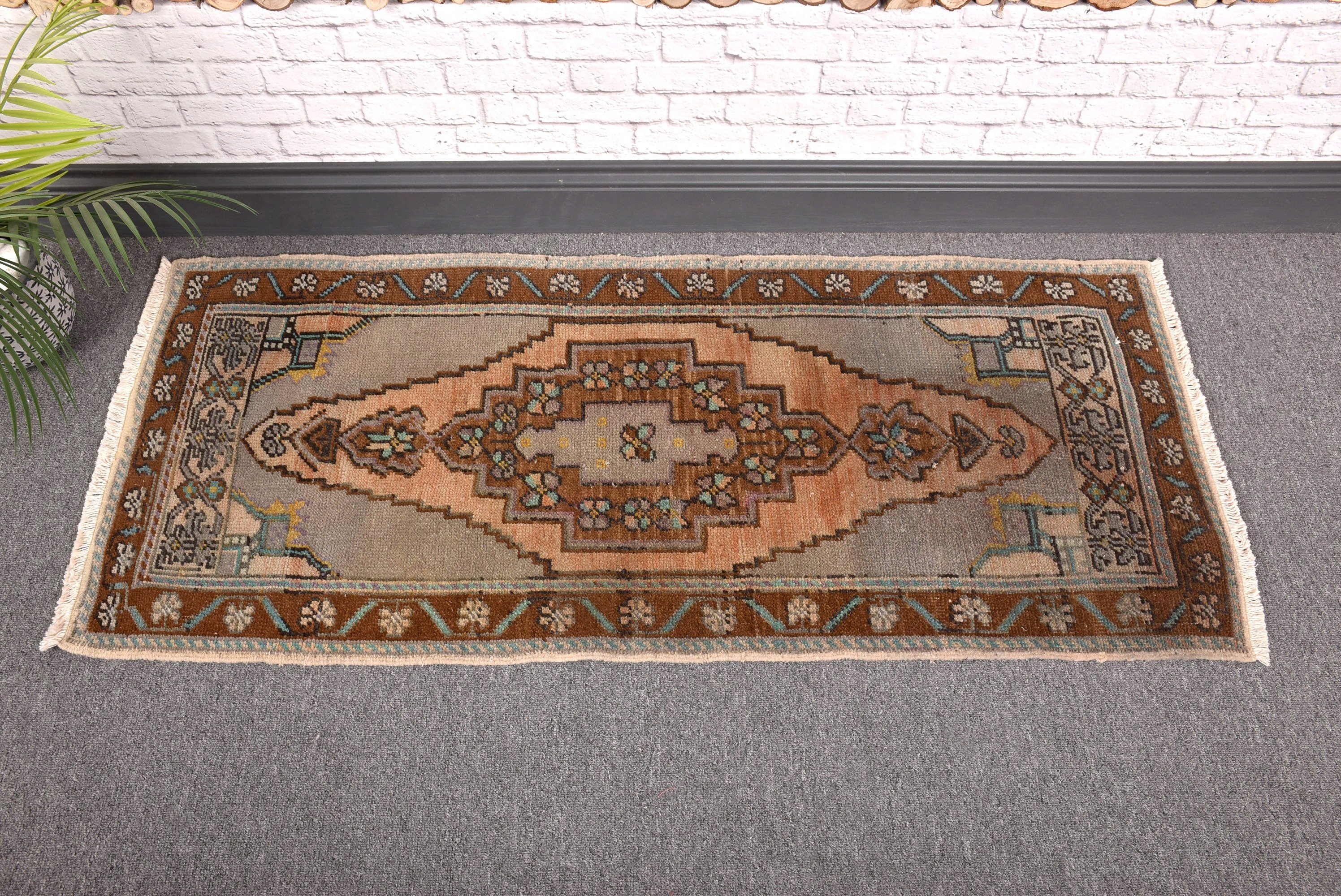 1.7x4 ft Küçük Halı, Vintage Halı, Mutfak Halıları, Türk Halısı, Kahverengi Açıklama Halısı, Yatak Odası Halısı, Giriş Halıları, Boho Halısı, Küçük Alan Halıları