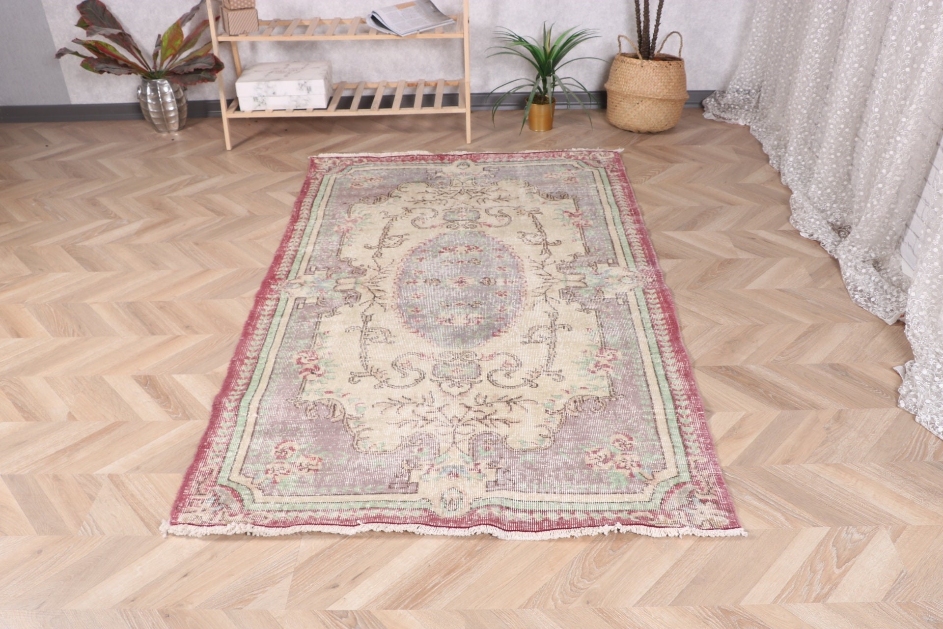 Vintage Halılar, Alan Halıları, Türk Halısı, Oturma Odası Halısı, 3,8x6,6 ft Alan Halısı, İç Mekan Halıları, Boho Halıları, Antika Halılar, Kırmızı Nötr Halı