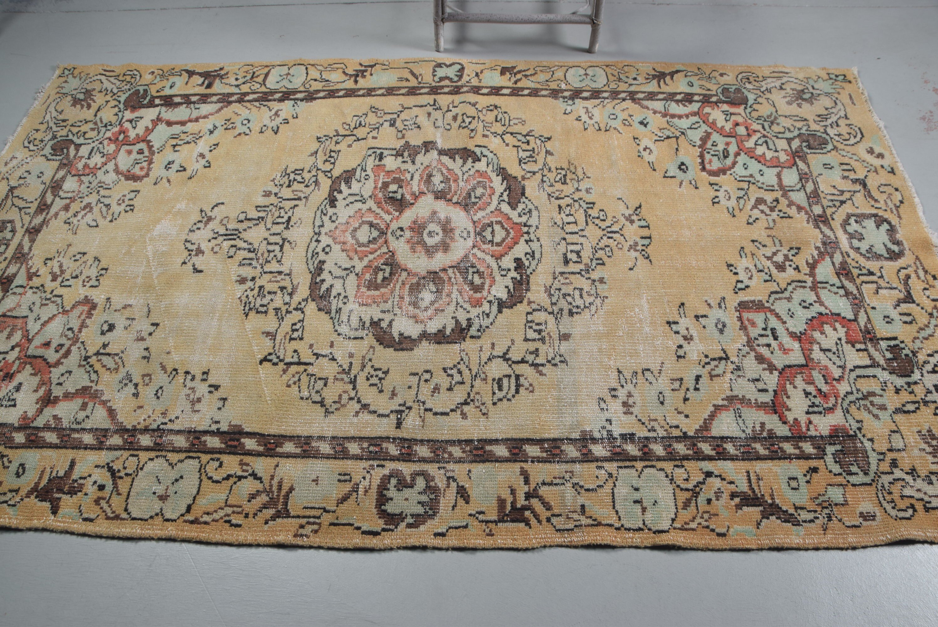 4.9x8 ft Alan Halısı, Vintage Halı, Mutfak Halıları, Özel Halılar, Yün Halı, Yemek Odası Halısı, Kahverengi Oryantal Halı, Türk Halısı