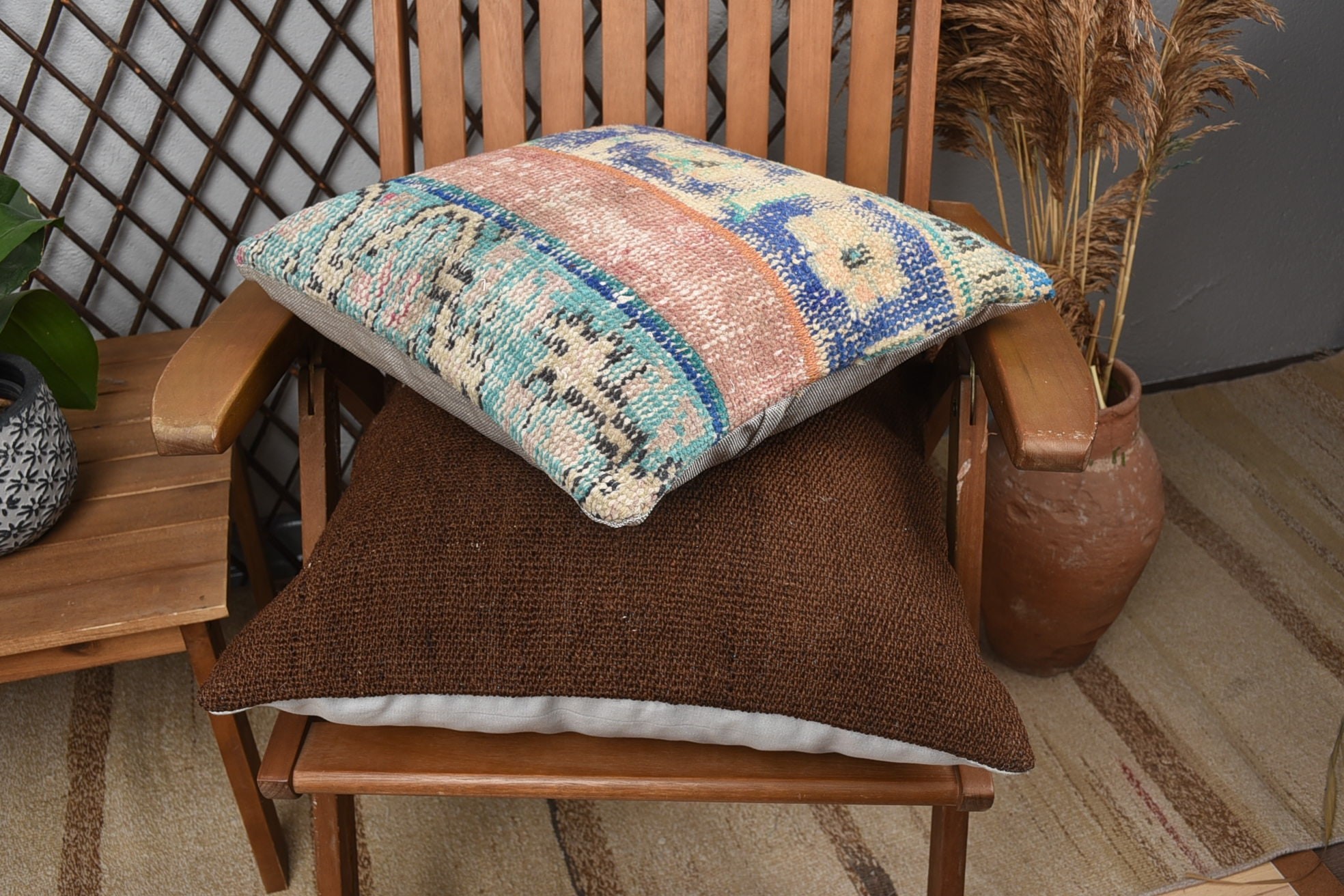 16"x16" Blue Pillow Cover, Decorative Pillow Cover, Ethnical Kilim Rug Pillow, Handmade Kilim Cushion, Pillow for Couch