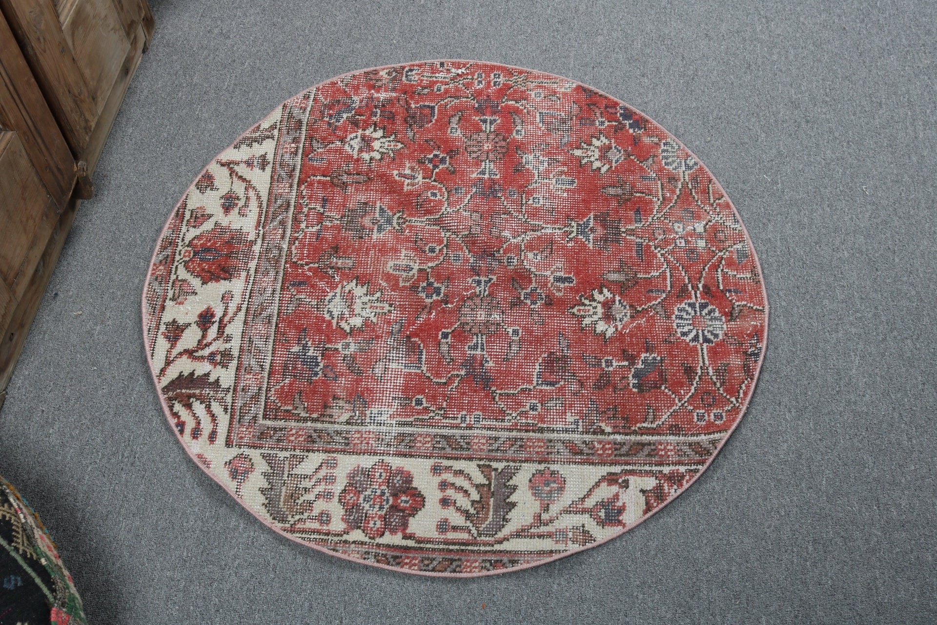 3.1x3.1 ft Küçük Halılar, Türk Halısı, Vintage Halılar, Yatak Odası Halıları, Boho Halı, Geometrik Halılar, Küçük Alan Halısı, Kırmızı Geometrik Halılar