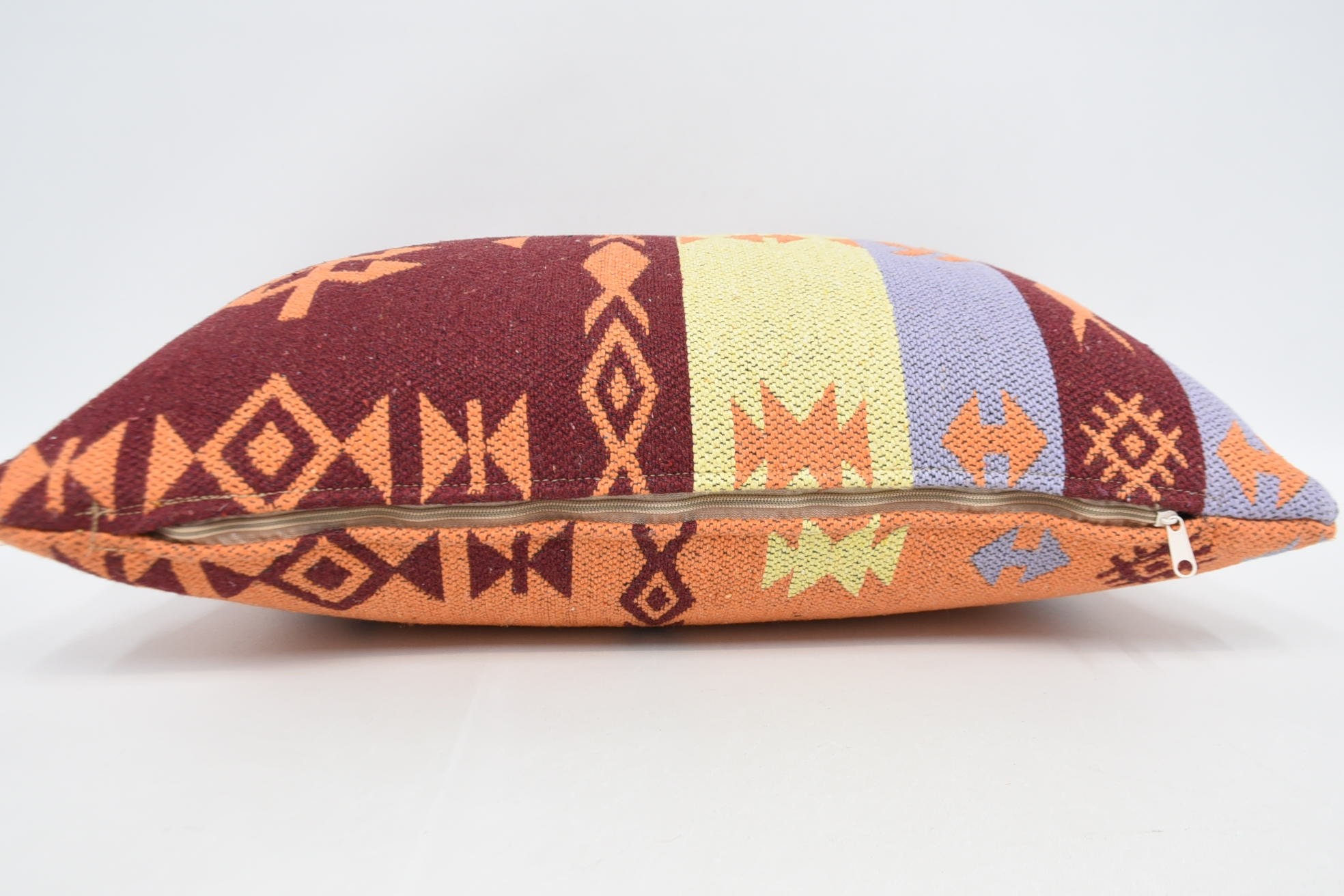 Colorful Pillow Case, Ethnical Kilim Rug Pillow, 16"x24" Orange Pillow Sham, Bench Pillow Cover, Vintage Kilim Pillow, Throw Kilim Pillow