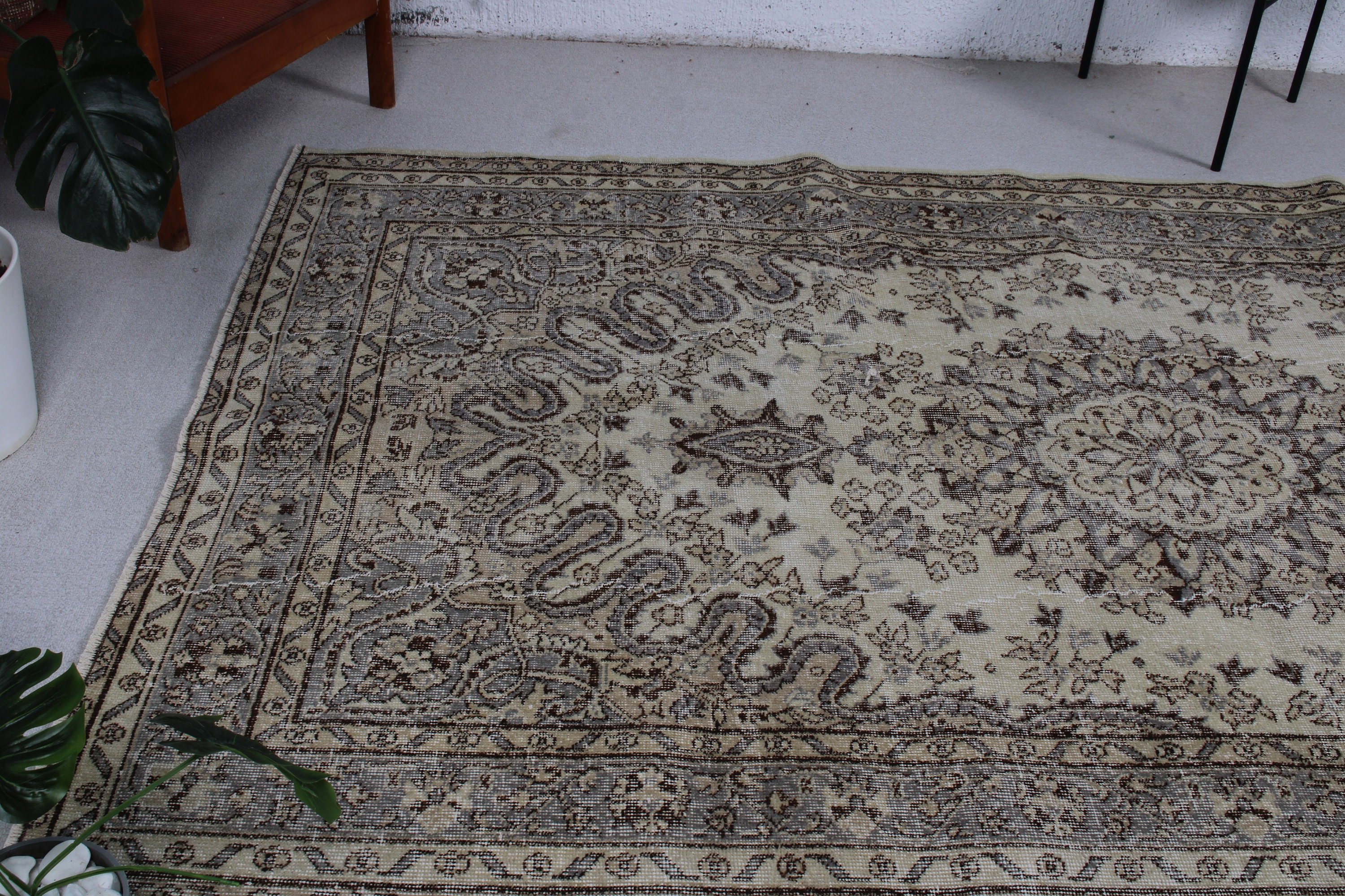 Geometrik Halılar, 5.6x9.4 ft Büyük Halılar, Bej Oushak Halı, Büyük Oushak Halı, Boho Halı, Türk Halıları, Organik Halılar, Vintage Halılar, Salon Halıları