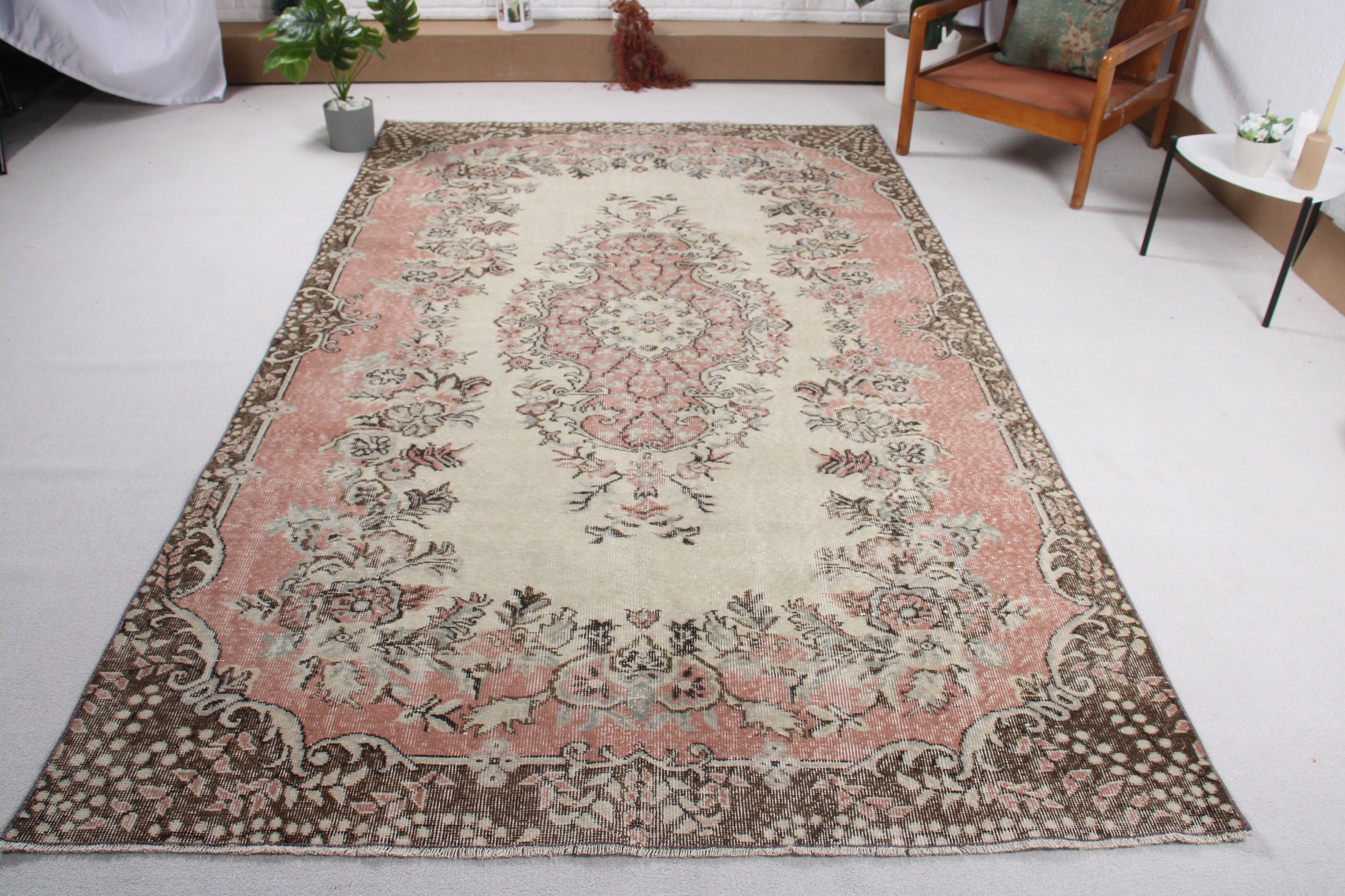 El Dokuma Halı, El Yapımı Halı, Vintage Halılar, Yatak Odası Halısı, 5.8x9.6 ft Büyük Halılar, Türk Halıları, Nötr Halı, Bej Havalı Halılar, Oturma Odası Halısı