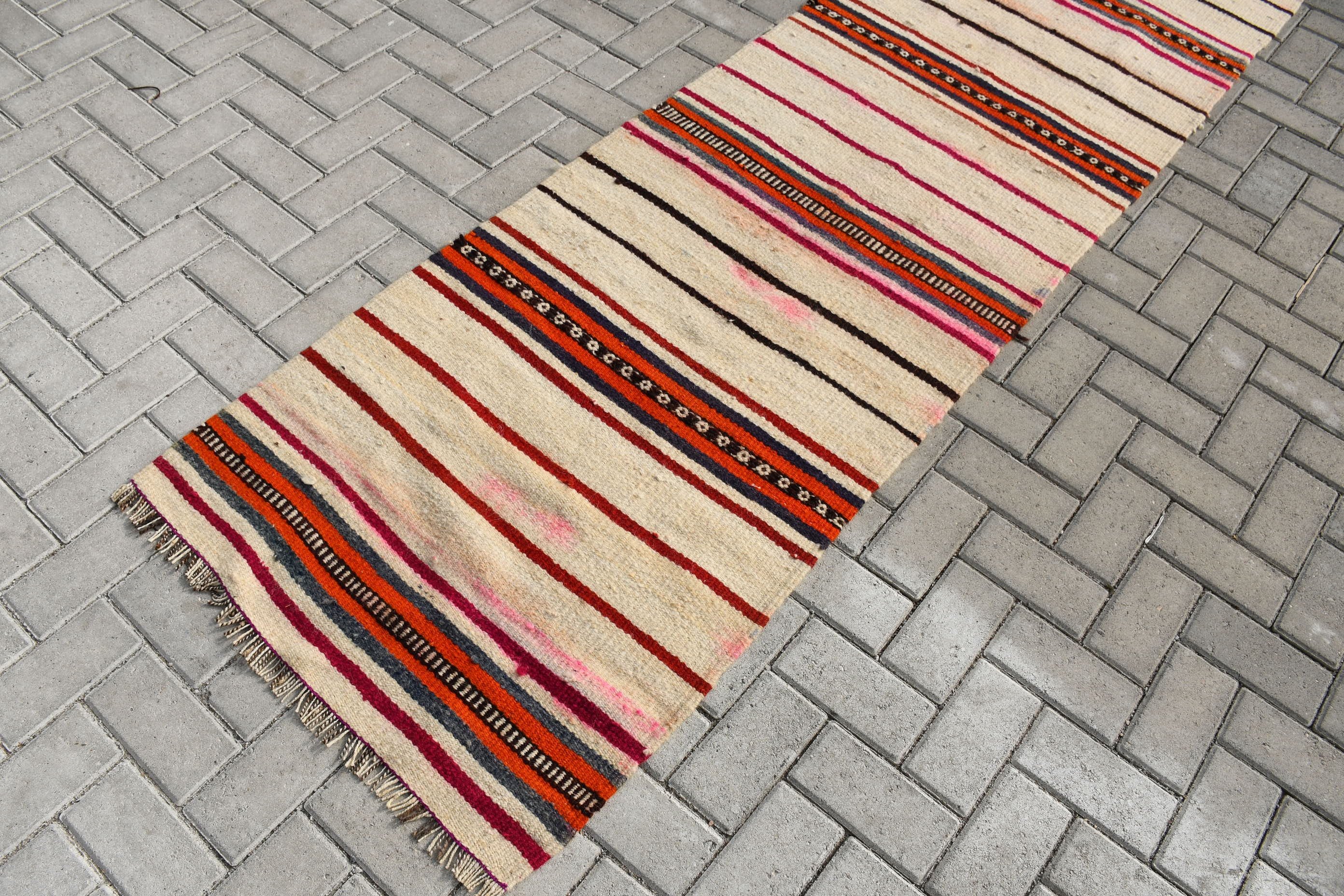 Stair Rug, Beige Wool Rug, Turkish Rugs, Hallway Rug, Rugs for Runner, Bedroom Rug, Home Decor Rugs, 2.6x10.3 ft Runner Rug, Vintage Rugs