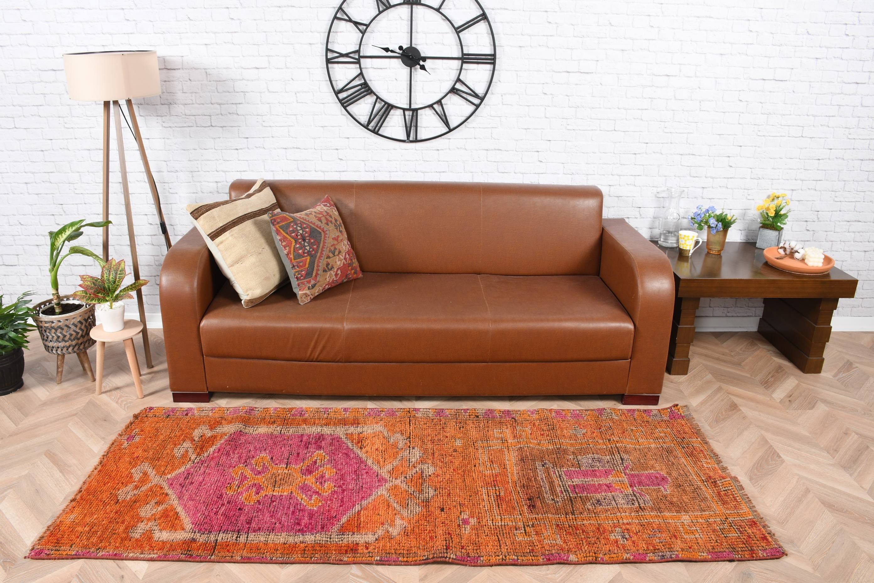 Vintage Halı, Turuncu 2.8x7.1 ft Runner Halı, Antika Halılar, Dış Mekan Halısı, Merdiven Halıları, Türk Halısı, Koridor Halısı