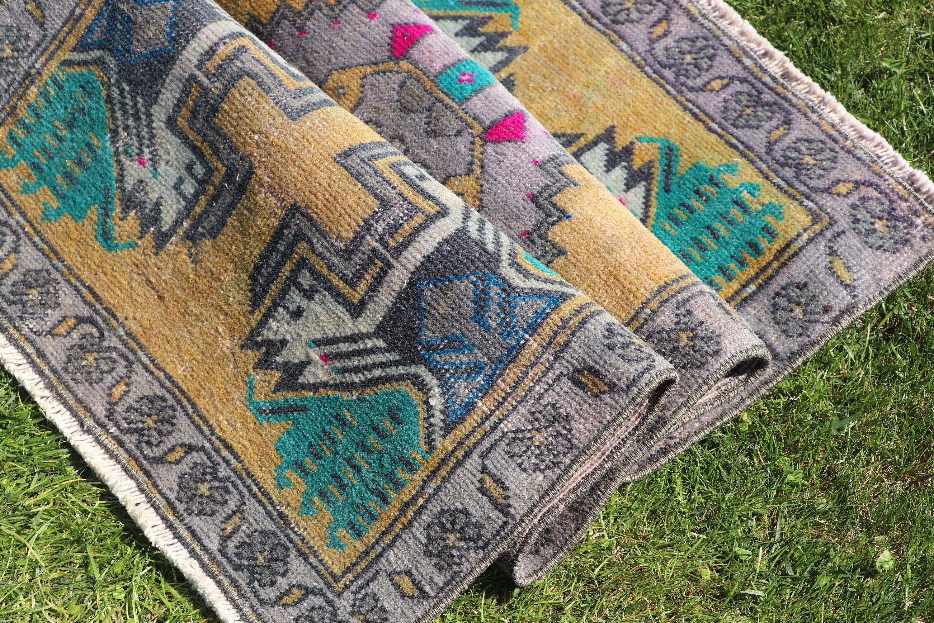 Vintage Rug, Turkey Rug, Yellow  1.6x3.4 ft Small Rugs, Nursery Rug, Anatolian Rug, Turkish Rug, Neutral Rugs, Door Mat Rug