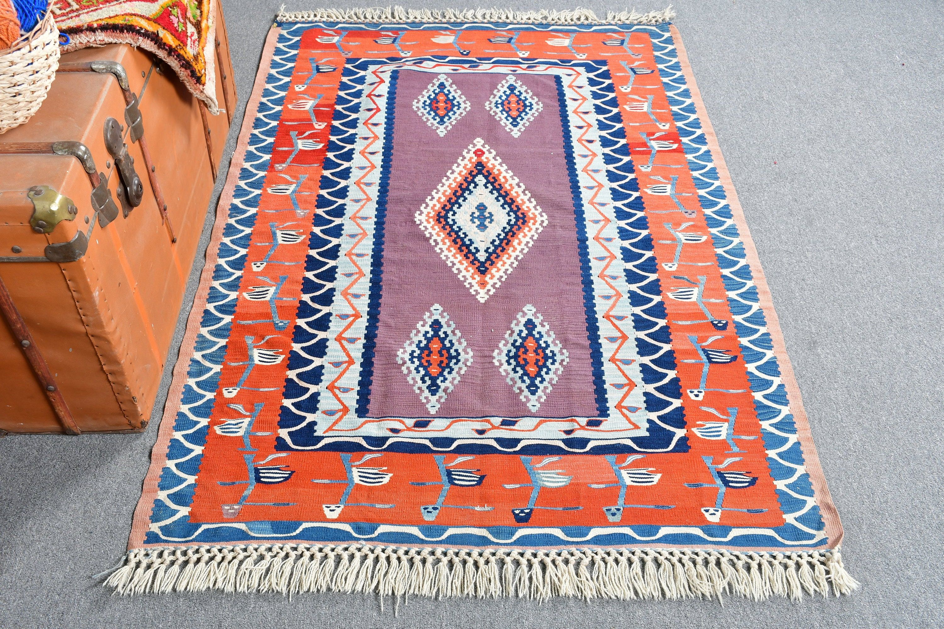 Eski Halı, Ev Dekorasyonu Halıları, Çocuk Halısı, Türk Halısı, Turuncu 3,6x5,2 ft Accent Halıları, Giriş Halısı, Vintage Halı, Kilim, Oushak Halısı