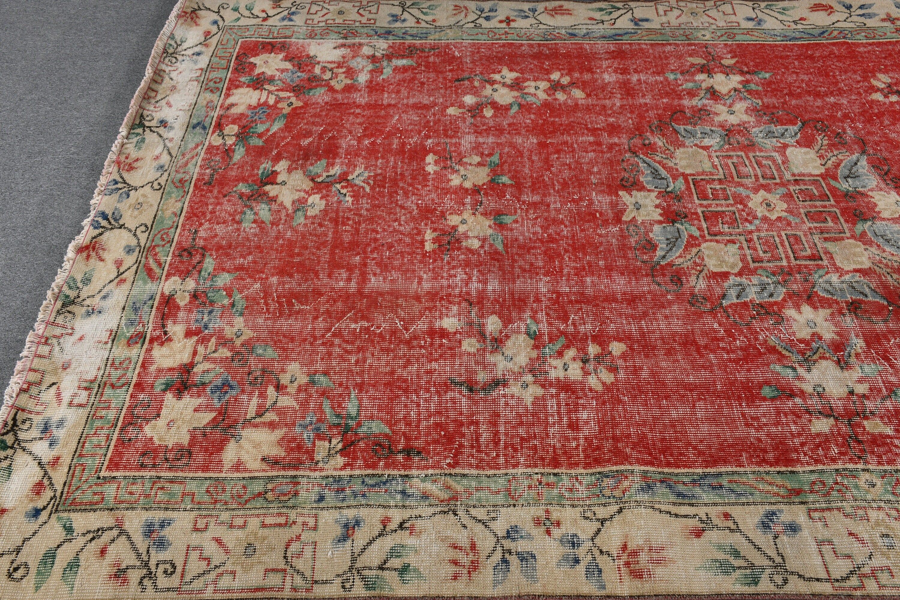 Bedroom Rug, Red Oriental Rug, Rugs for Bedroom, Oriental Rug, 6x9.6 ft Large Rug, Turkish Rugs, Vintage Rugs, Home Decor Rug, Salon Rugs