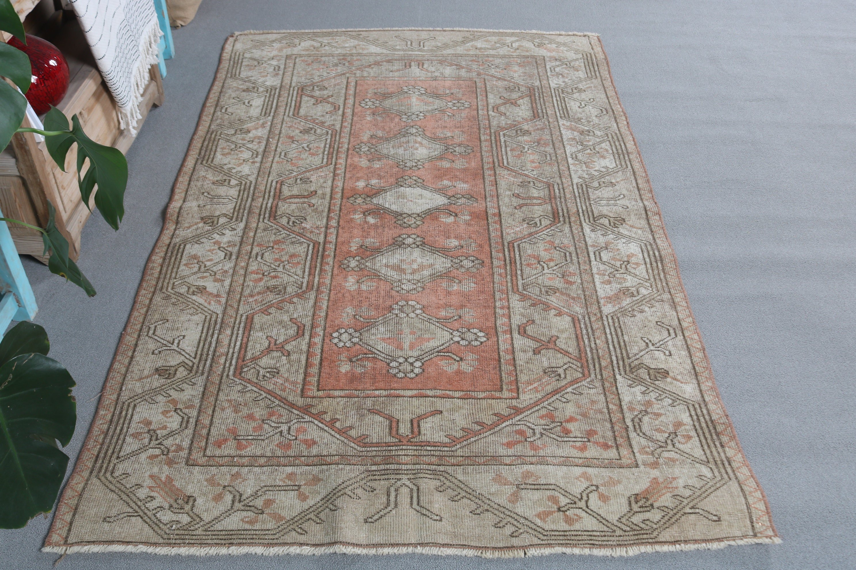 Brown Oushak Rug, Vintage Rug, 4.1x6.6 ft Area Rugs, Floor Rug, Rugs for Kitchen, Cool Rug, Oriental Rugs, Bedroom Rugs, Turkish Rug