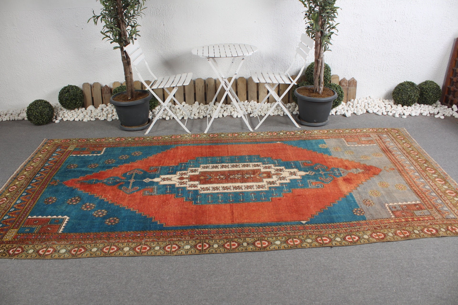 Salon Rug, Blue Bedroom Rugs, Wool Rug, Antique Rug, Turkish Rug, Living Room Rug, Aesthetic Rug, Vintage Rug, 5.4x10.8 ft Large Rug