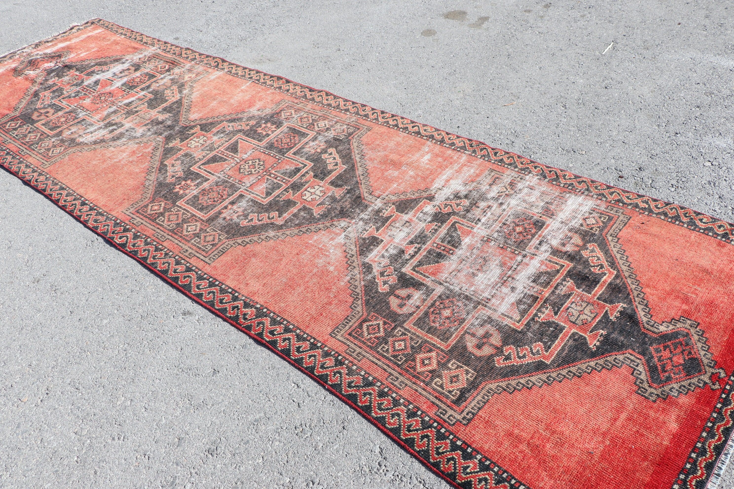 Red Wool Rug, Rugs for Stair, Turkish Rugs, Corridor Rug, Vintage Rugs, Hallway Rugs, 3.7x12.4 ft Runner Rug, Wool Rugs