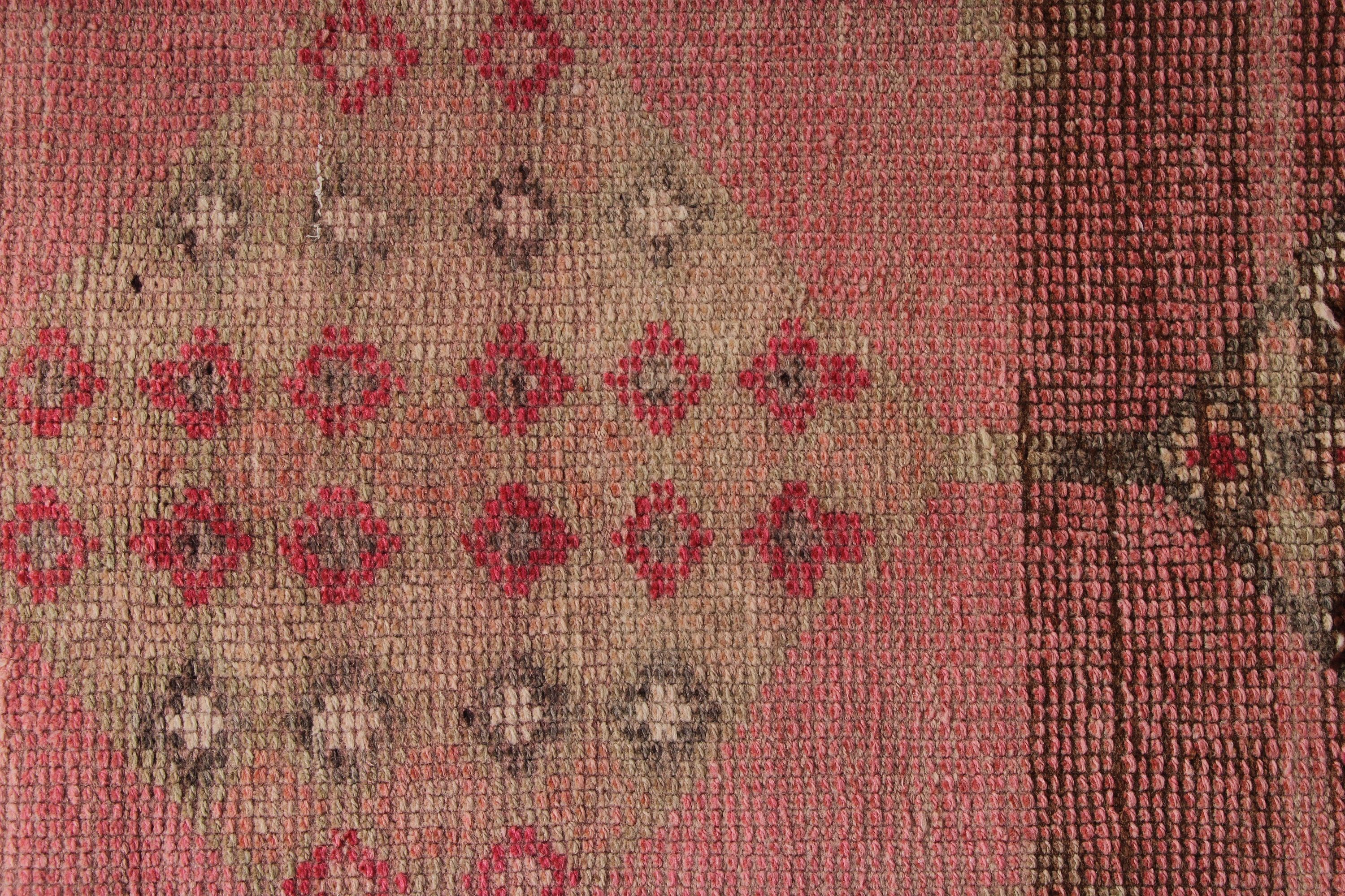 2.8x12.4 ft Runner Rugs, Bedroom Rugs, Pink Moroccan Rug, Turkish Rug, Corridor Rugs, Rugs for Beni Ourain Runner, Cool Rug, Vintage Rugs