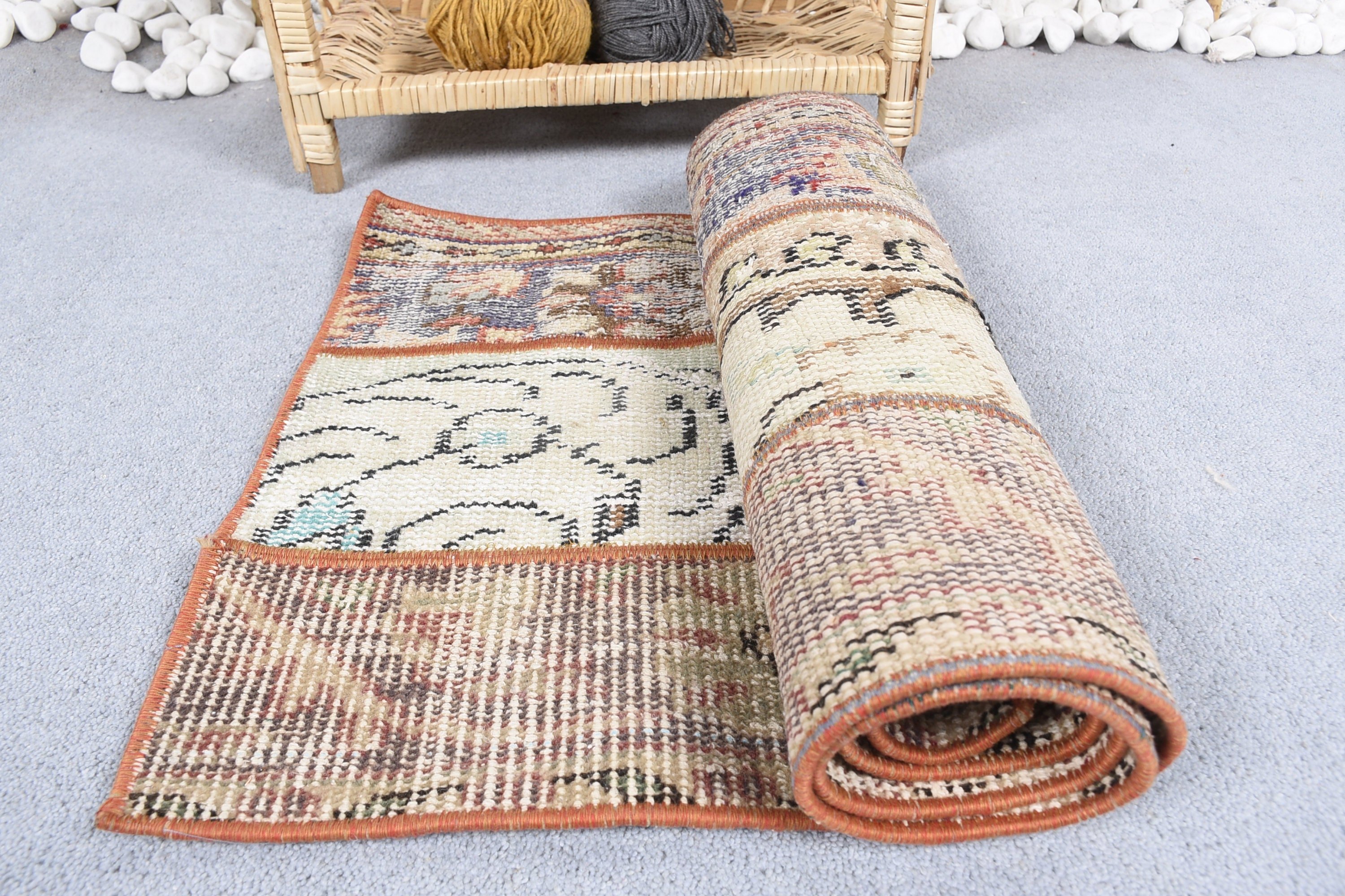 Turkish Rug, Kitchen Rugs, Rugs for Bath, 1.6x5 ft Small Rugs, Art Rug, Wool Rug, Bathroom Rug, Beige Floor Rugs, Vintage Rug
