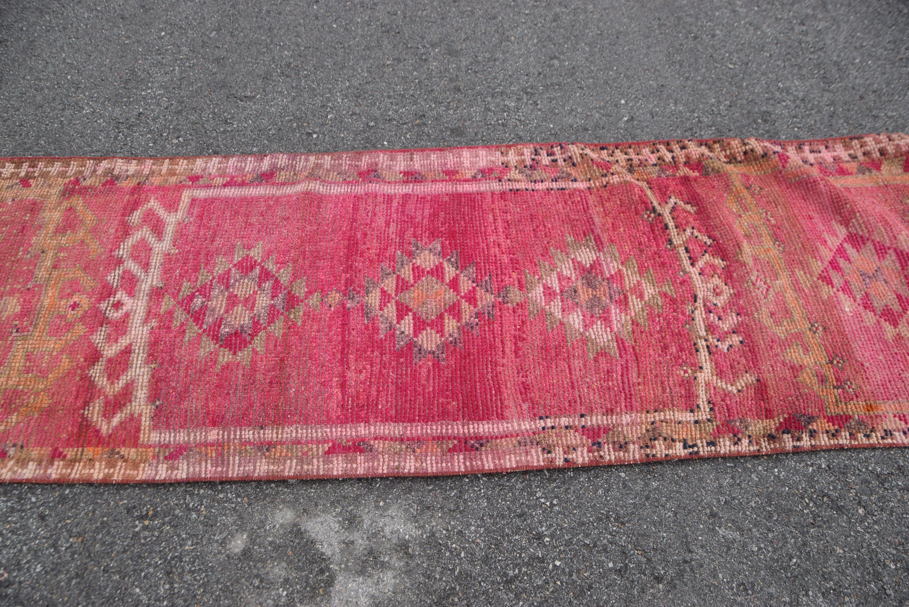 Pink Oushak Rug, Rugs for Stair, Turkish Rug, Art Rug, Antique Rug, Kitchen Rug, Cool Rug, 2.8x12 ft Runner Rug, Vintage Rug, Hallway Rug