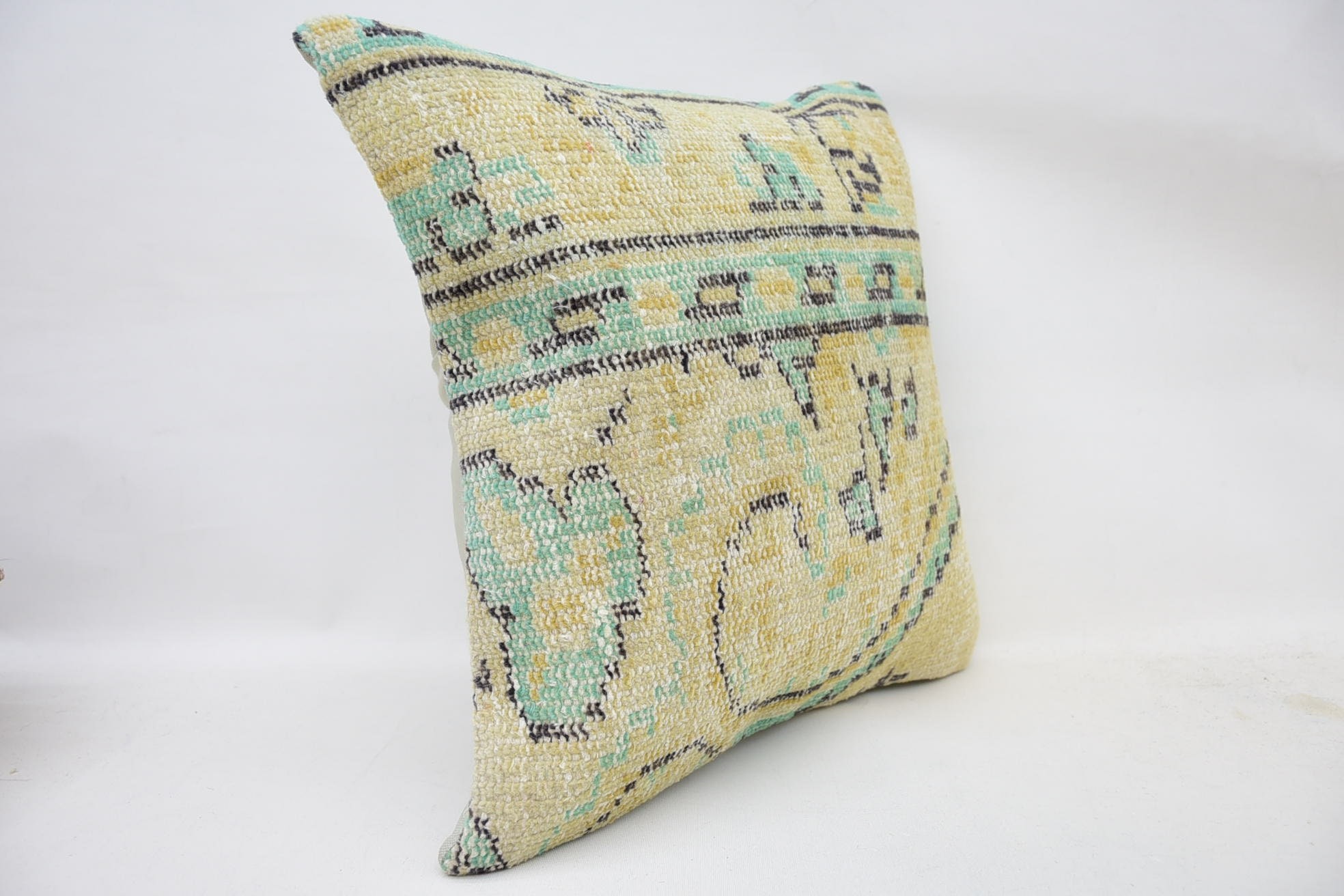 Interior Designer Pillow, Muted Pillow, One Of A Kind Pillow Sham, Antique Pillows, Turkish Kilim Pillow, 18"x18" Yellow Pillow