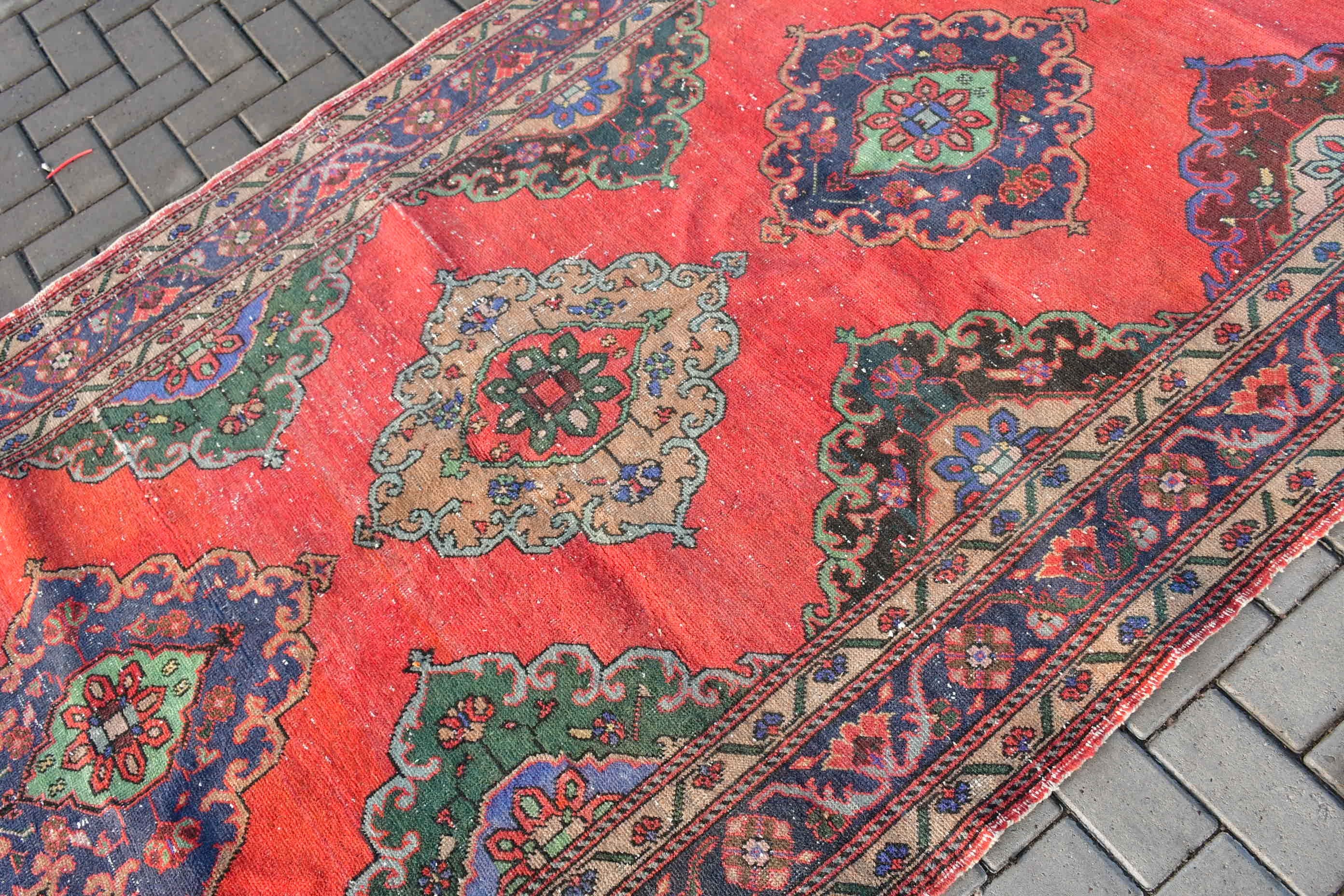 Kitchen Rug, Oriental Rug, Salon Rug, Vintage Rugs, Red Oriental Rugs, Rugs for Salon, Dining Room Rug, 4.9x9.2 ft Large Rug, Turkish Rug