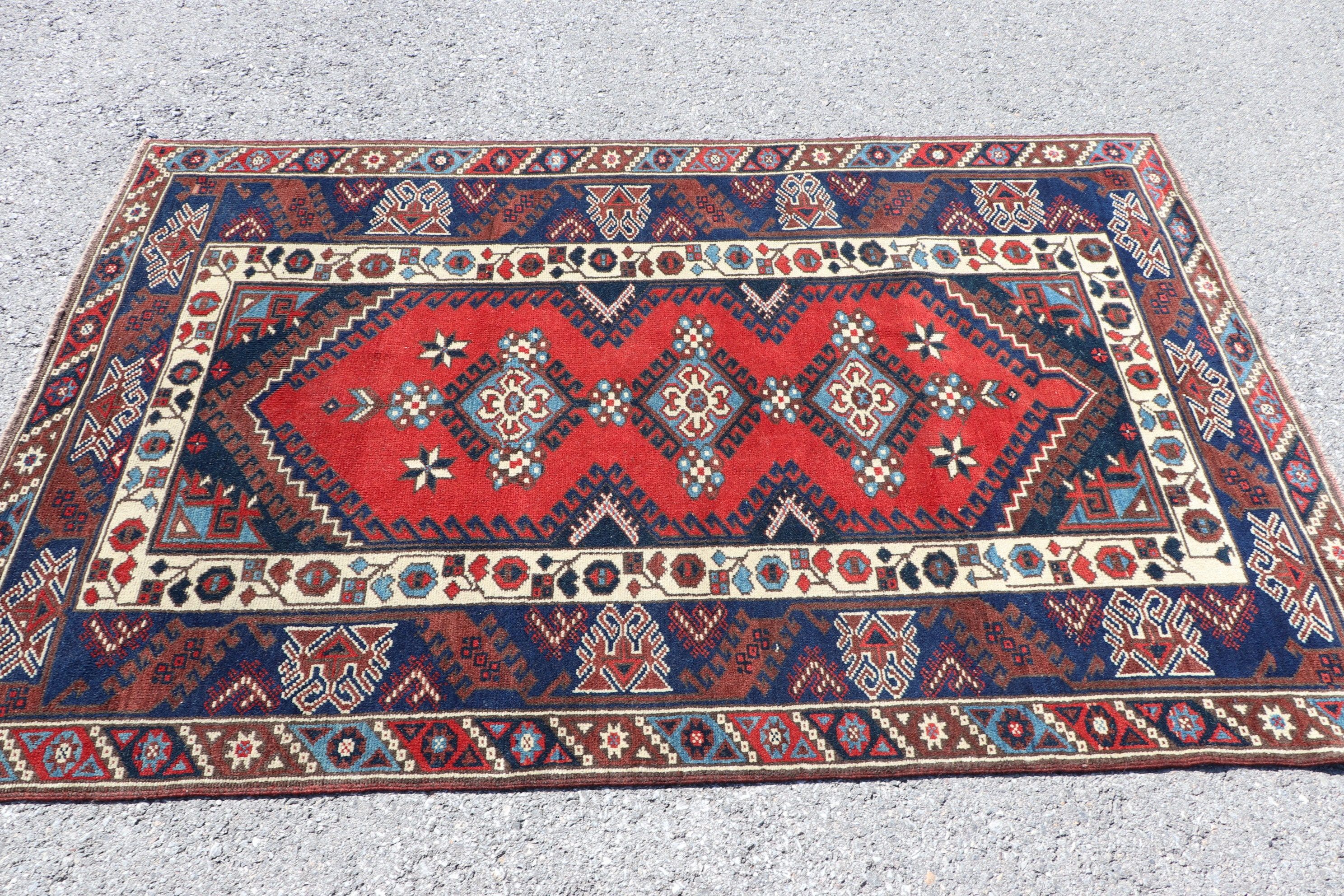 Old Rug, 4.1x6.4 ft Area Rug, Floor Rug, Vintage Rugs, Tribal Rugs, Moroccan Rugs, Red Kitchen Rugs, Turkish Rugs, Rugs for Nursery