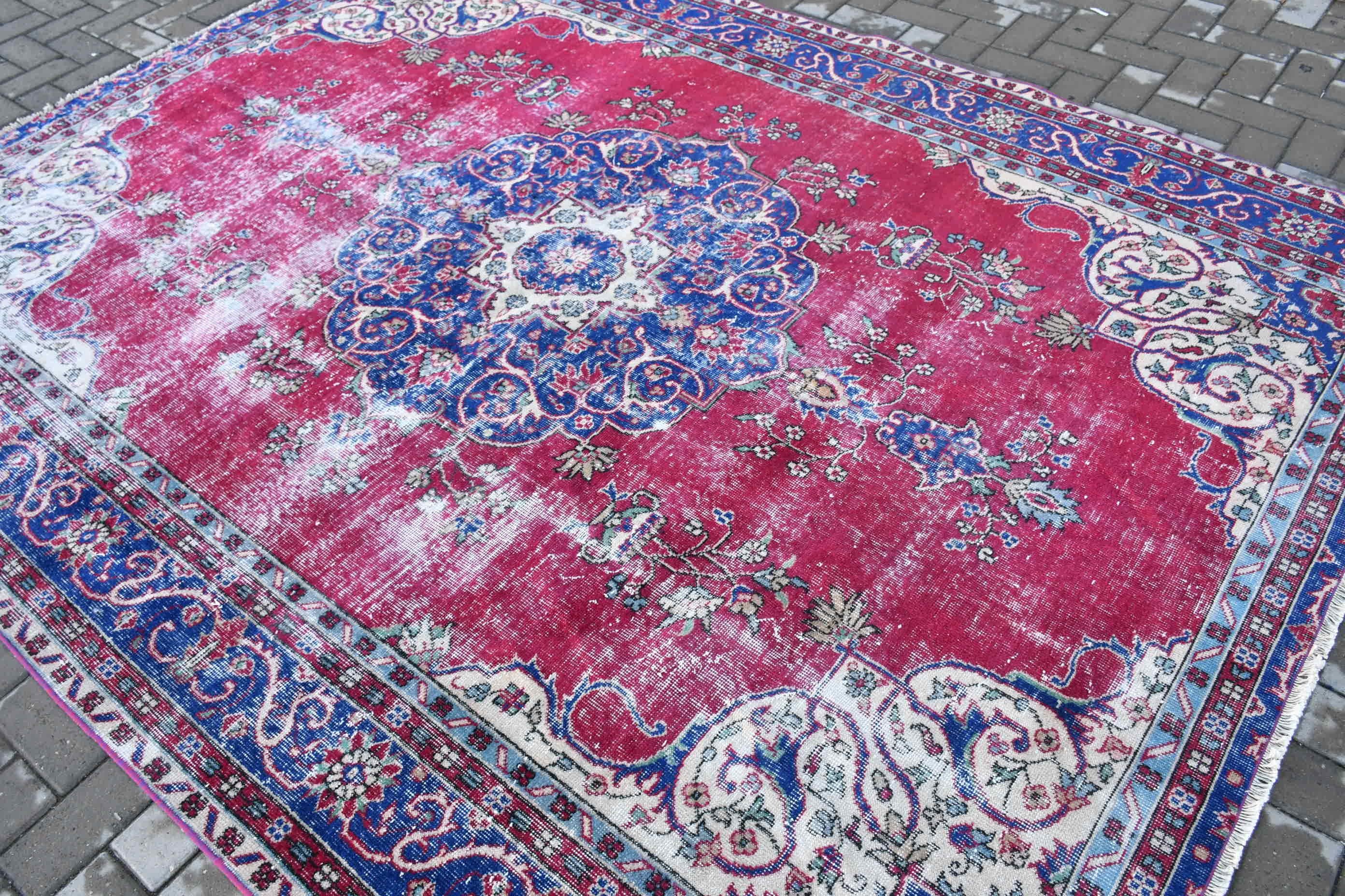 Muted Rug, Bedroom Rug, Vintage Rugs, Moroccan Rugs, 7.3x9.3 ft Large Rug, Salon Rug, Turkish Rug, Red Moroccan Rug, Living Room Rug