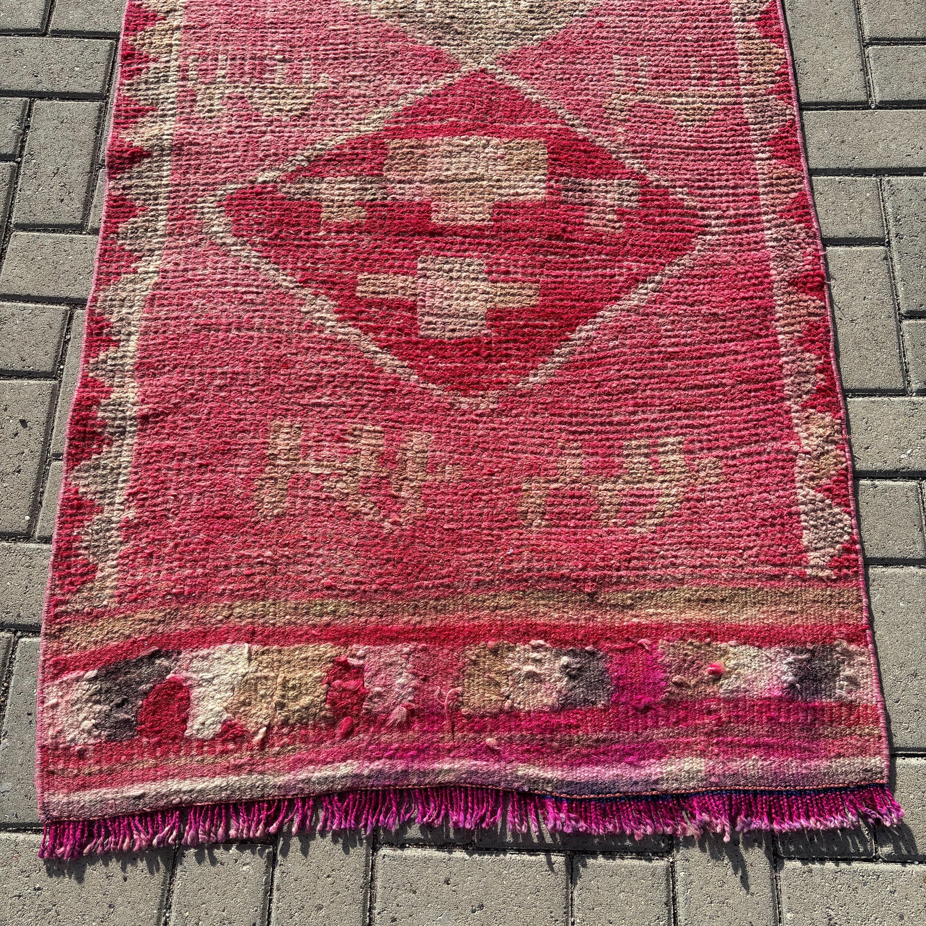 Vintage Runner Halı, Vintage Halı, Yer Halıları, Havalı Halı, Türk Halısı, Pembe 2.9x10.2 ft Runner Halısı, Koridor Halısı, Anadolu Halısı