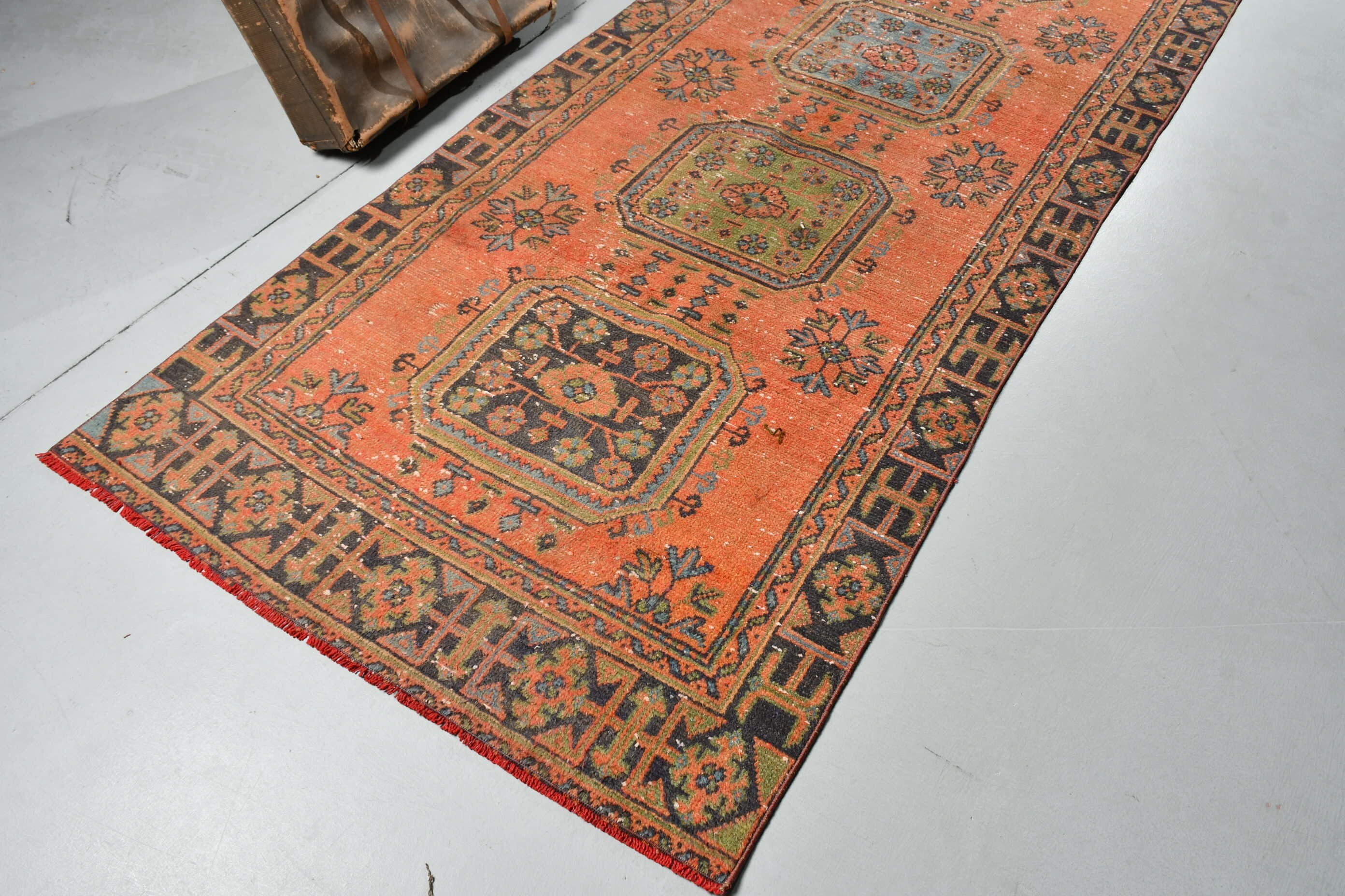 Turkish Rug, Orange Home Decor Rug, Oriental Rug, Vintage Rugs, Stair Rug, 4x10.9 ft Runner Rug, Kitchen Rug, Custom Rug, Hallway Rug