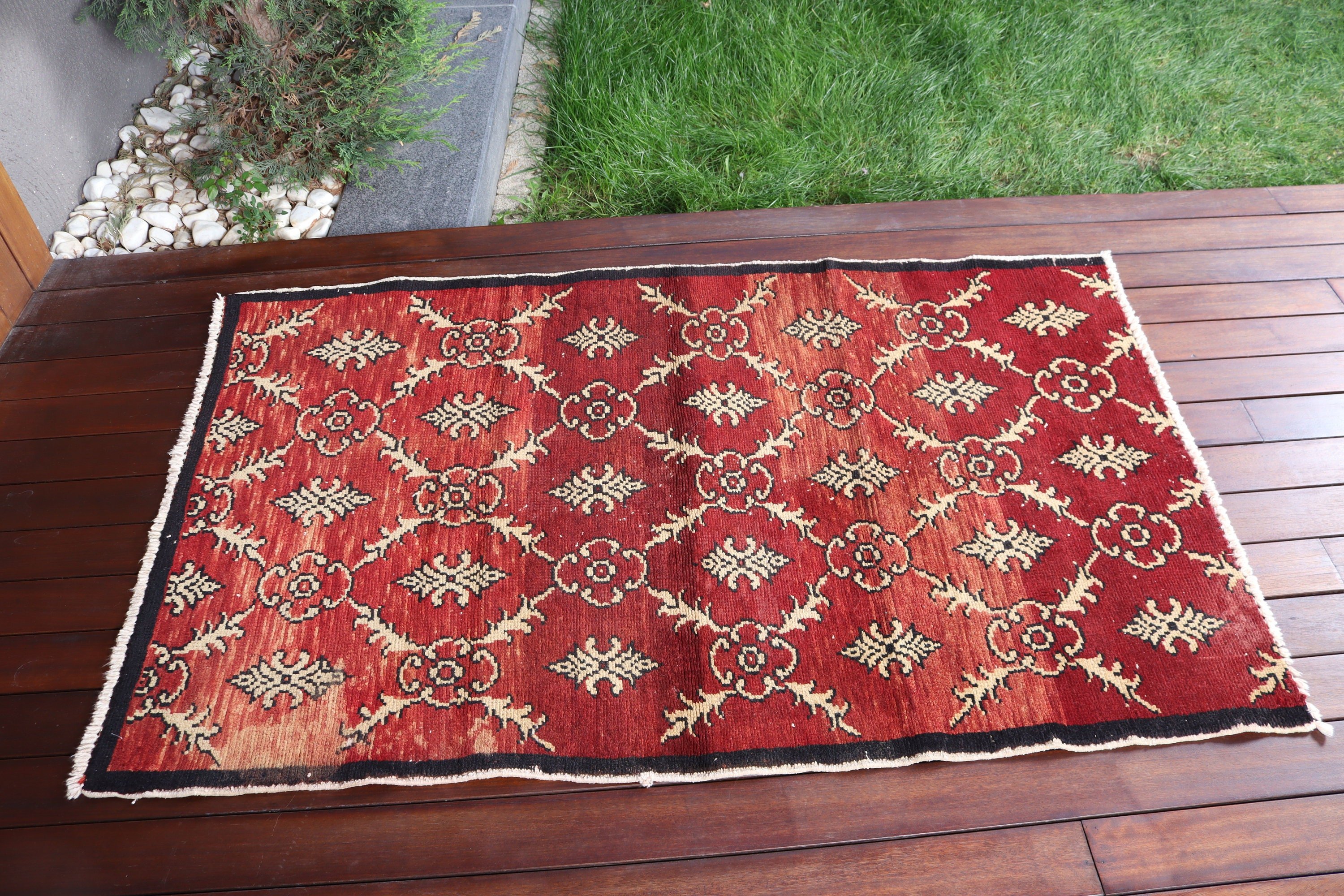 3,1x5,1 ft Aksan Halıları, Çocuk Odası Halıları, Kırmızı Fas Halıları, Türk Halıları, Vintage Halılar, Mutfak Halısı, Vintage Vurgu Halısı, Lüks Halılar