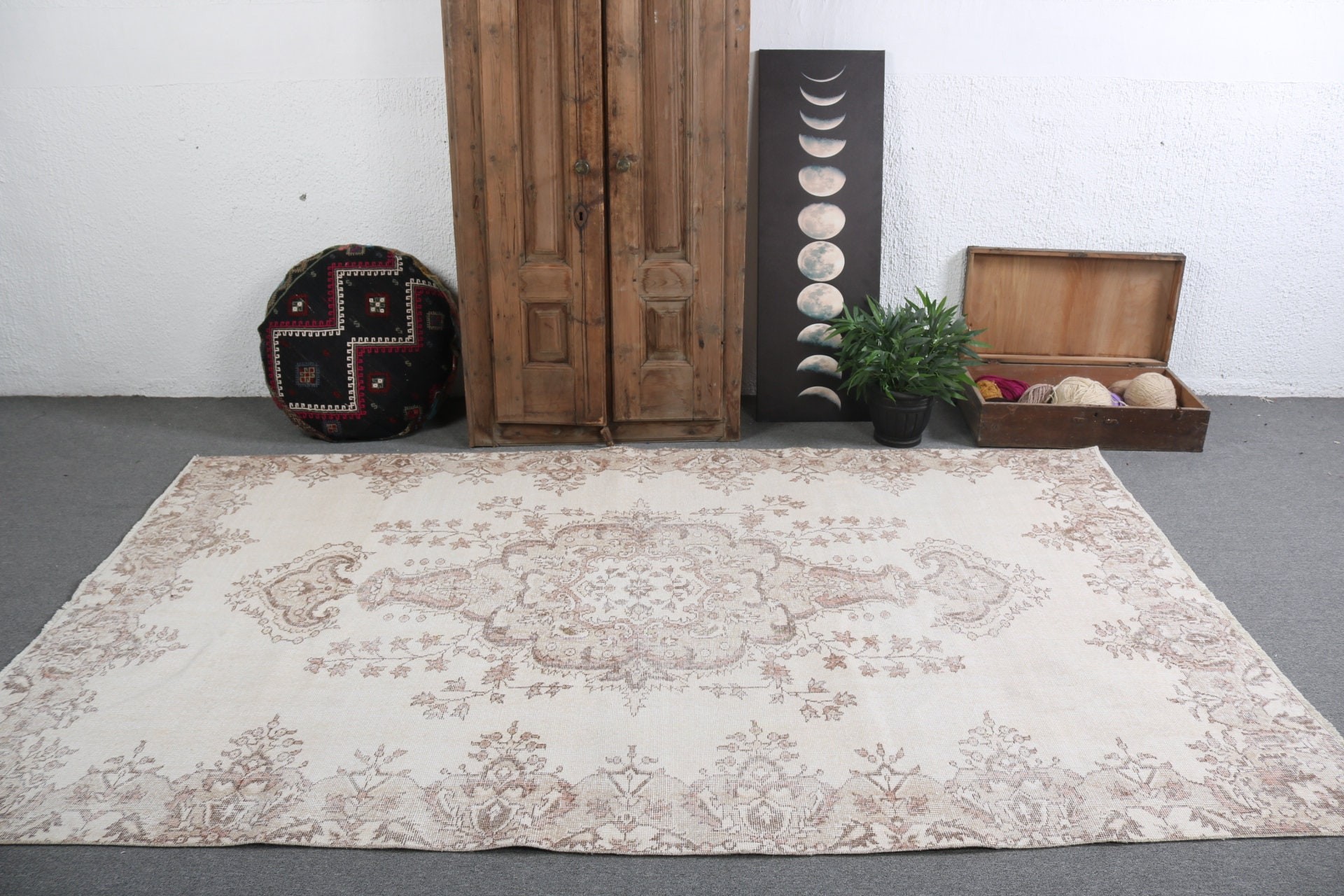 Bej Boho Halılar, Oturma Odası Halısı, Ev Dekorasyonu Halısı, Türk Halıları, Vintage Halı, 5.6x9.2 ft Büyük Halılar, Büyük Vintage Halı