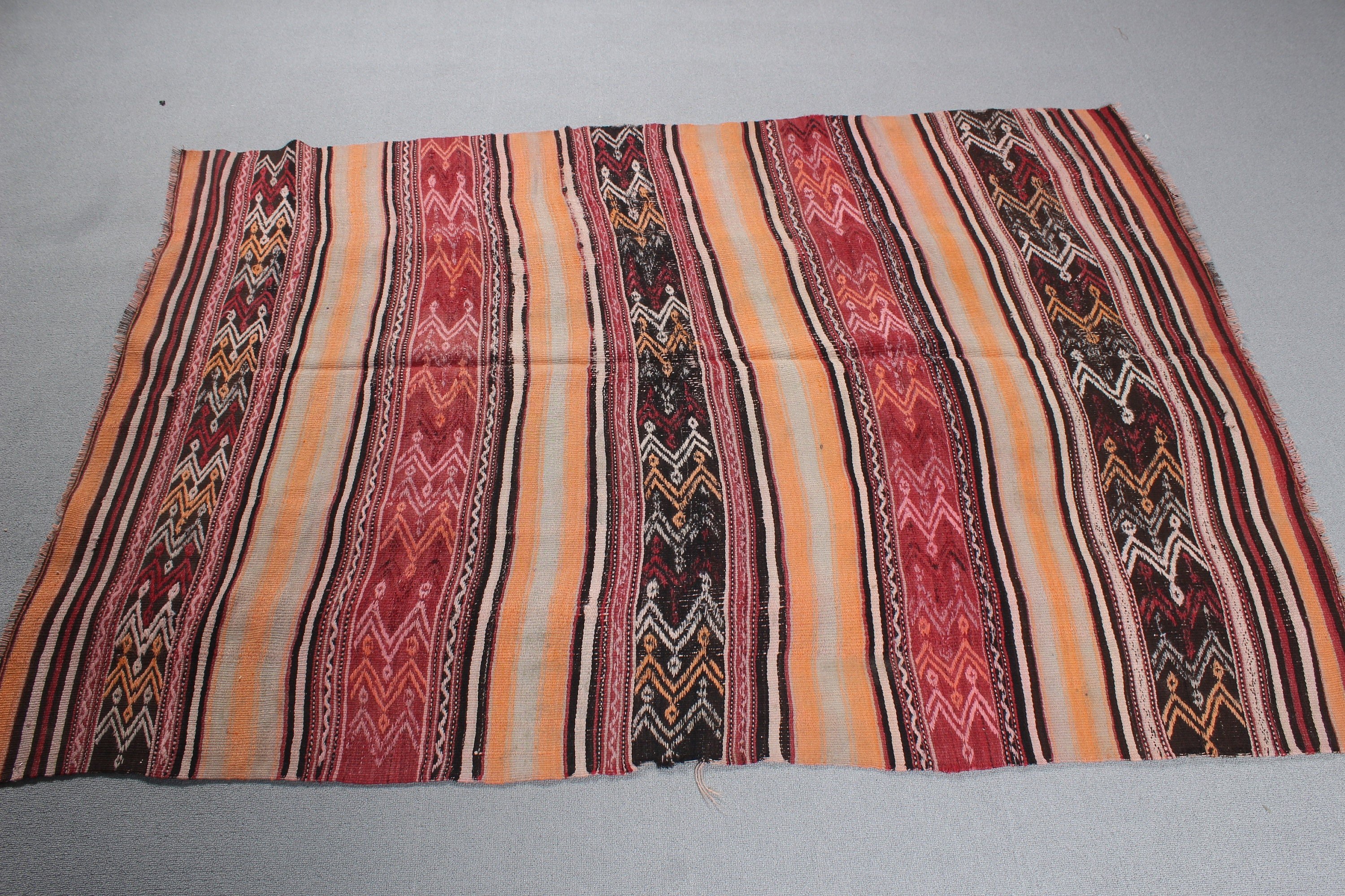 Mutfak Halısı, Kırmızı Yer Halıları, Vintage Halı, Kilim, Yün Halılar, Boho Alanı Halıları, 4.1x5.9 ft Alan Halısı, Türk Halısı, Oturma Odası Halıları