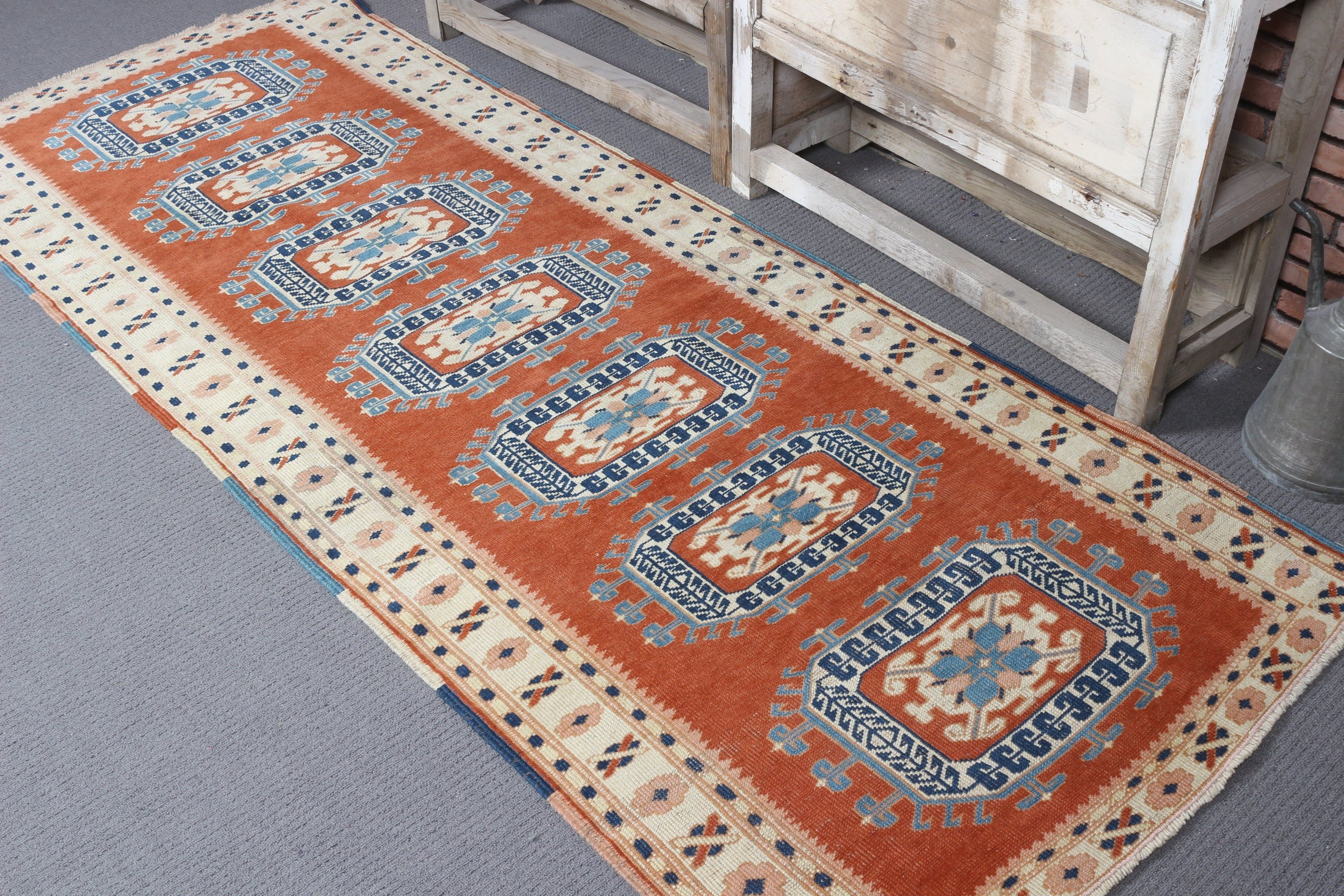 Vintage Halı, Yün Halılar, Yer Halısı, 2,8x7,4 ft Runner Halıları, Turuncu Oushak Halıları, Runner Halıları, Koridor Halıları, Türk Halısı, Koridor Halısı