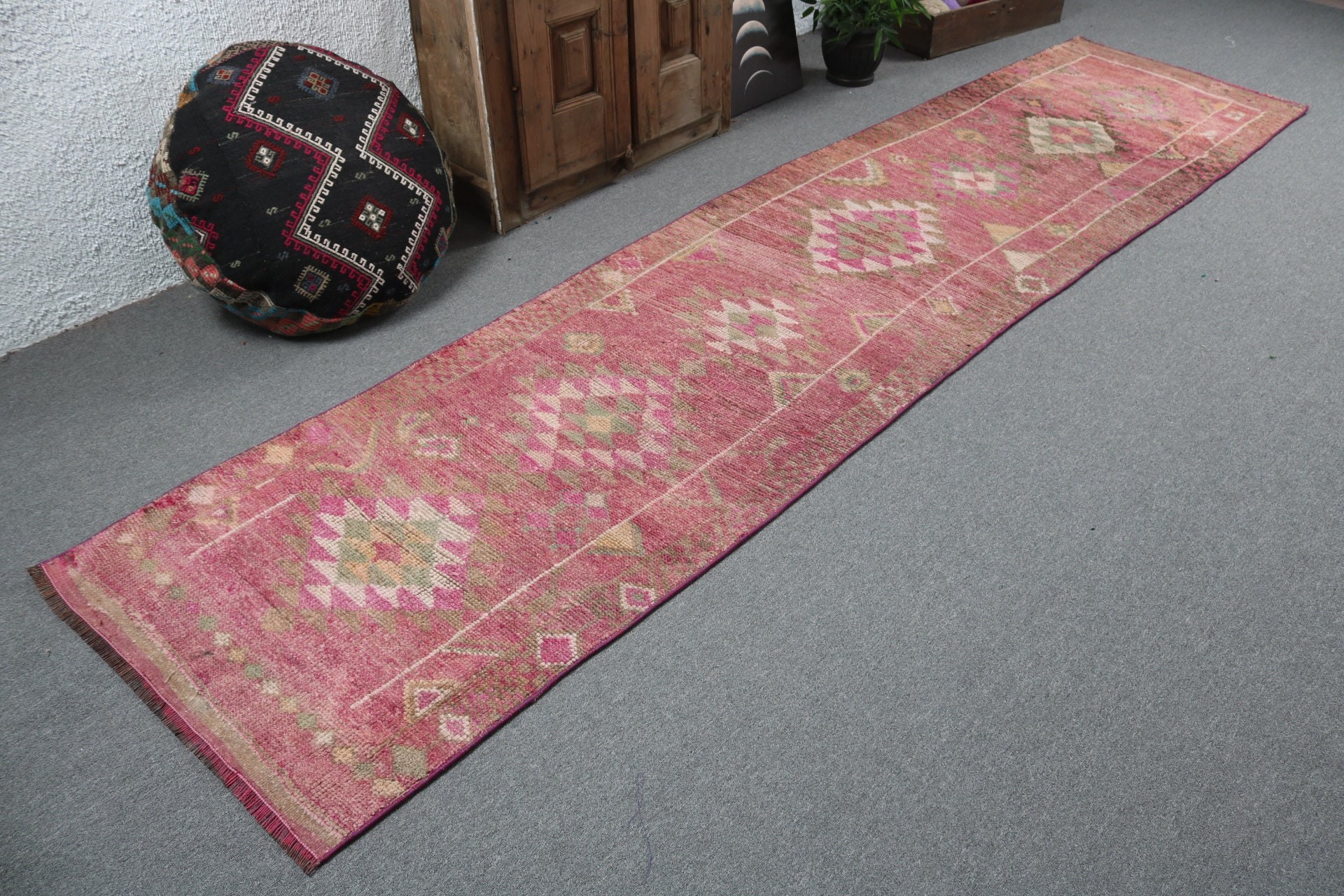 Pink Oriental Rugs, Kitchen Rugs, Vintage Rug, Aesthetic Rug, Hallway Rug, 2.7x11.6 ft Runner Rugs, Stair Rug, Luxury Rugs, Turkish Rug