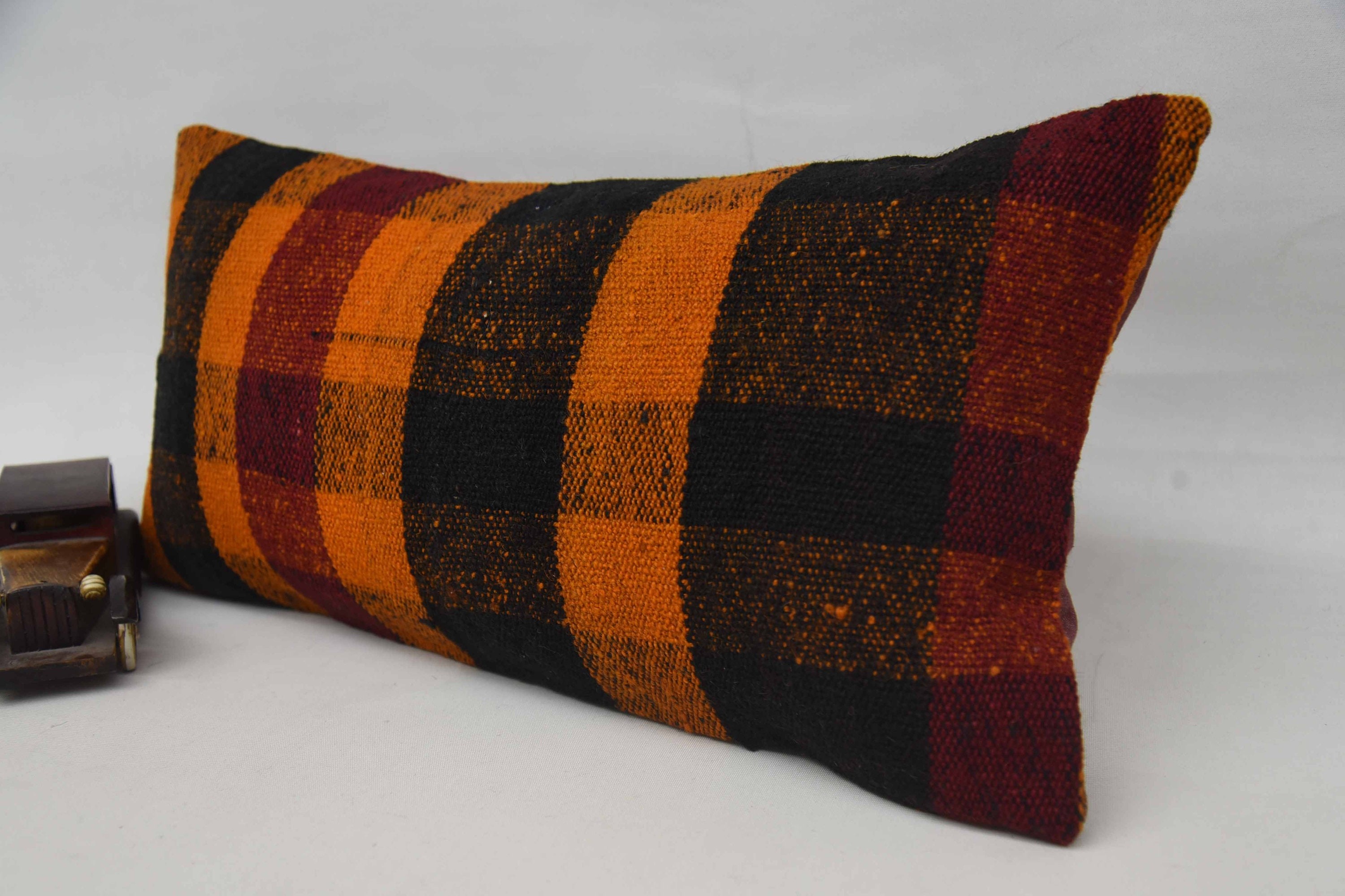 Sofa Bolster Pillow, Ethnical Kilim Rug Pillow, Sofa Cushion Case, 12"x24" Orange Pillow Cover, Pillow for Sofa, Gift Pillow