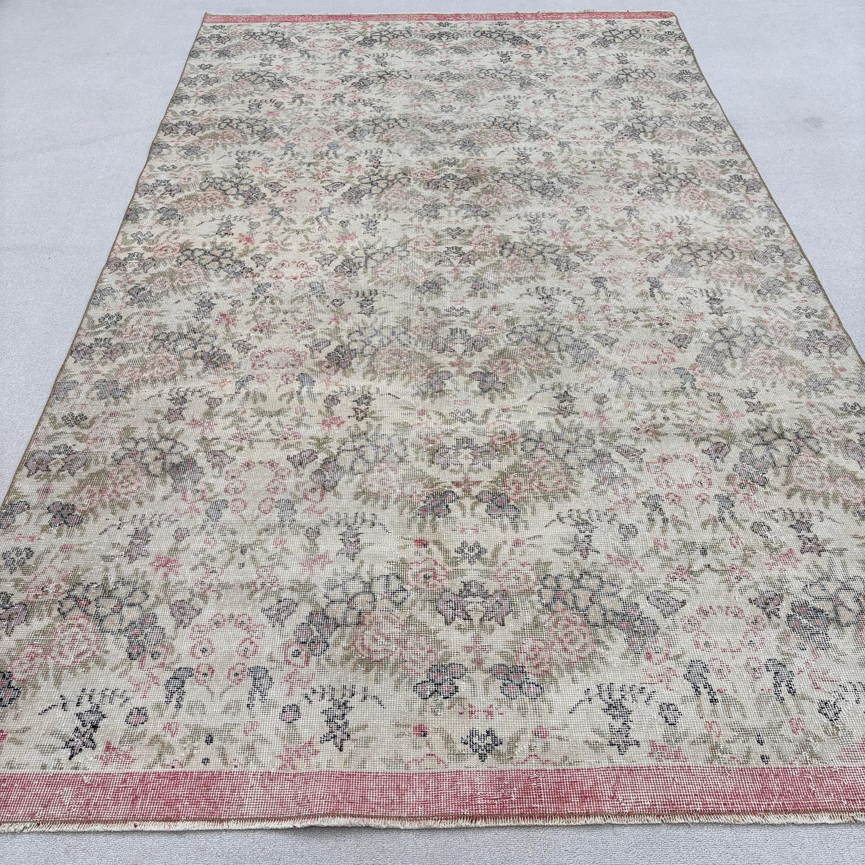 Yemek Odası Halısı, Büyük Boho Halısı, 6.2x10.5 ft Büyük Halısı, Türk Halıları, Bej Mutfak Halısı, Vintage Halılar, Mutfak Halısı, Geometrik Halılar