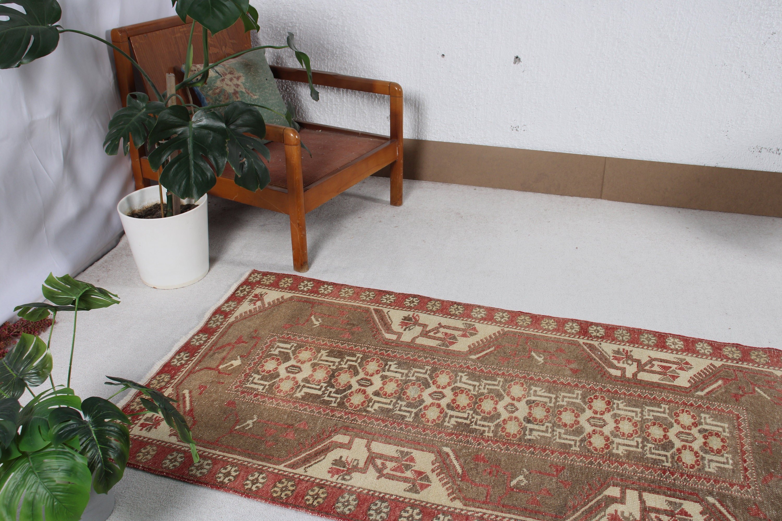 Vintage Halı, Kahverengi El Dokuma Halılar, Yatak Odası Halıları, 3x5.8 ft Aksan Halıları, Türk Halıları, Dekoratif Halılar, Boho Halıları, Çocuk Halıları