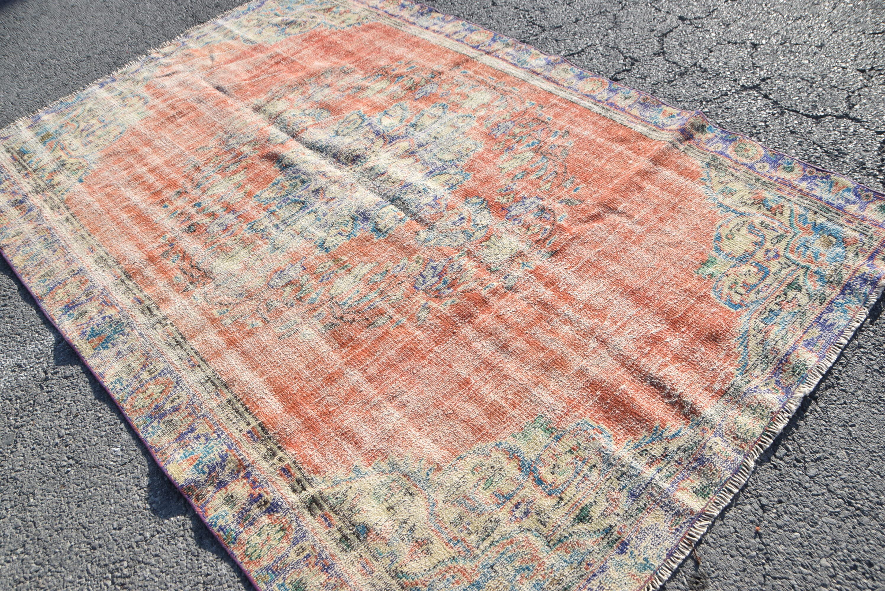 Antique Rug, Rugs for Bedroom, Orange Bedroom Rug, Vintage Rug, Old Rug, Dining Room Rug, Turkish Rug, 5.6x8.4 ft Large Rug