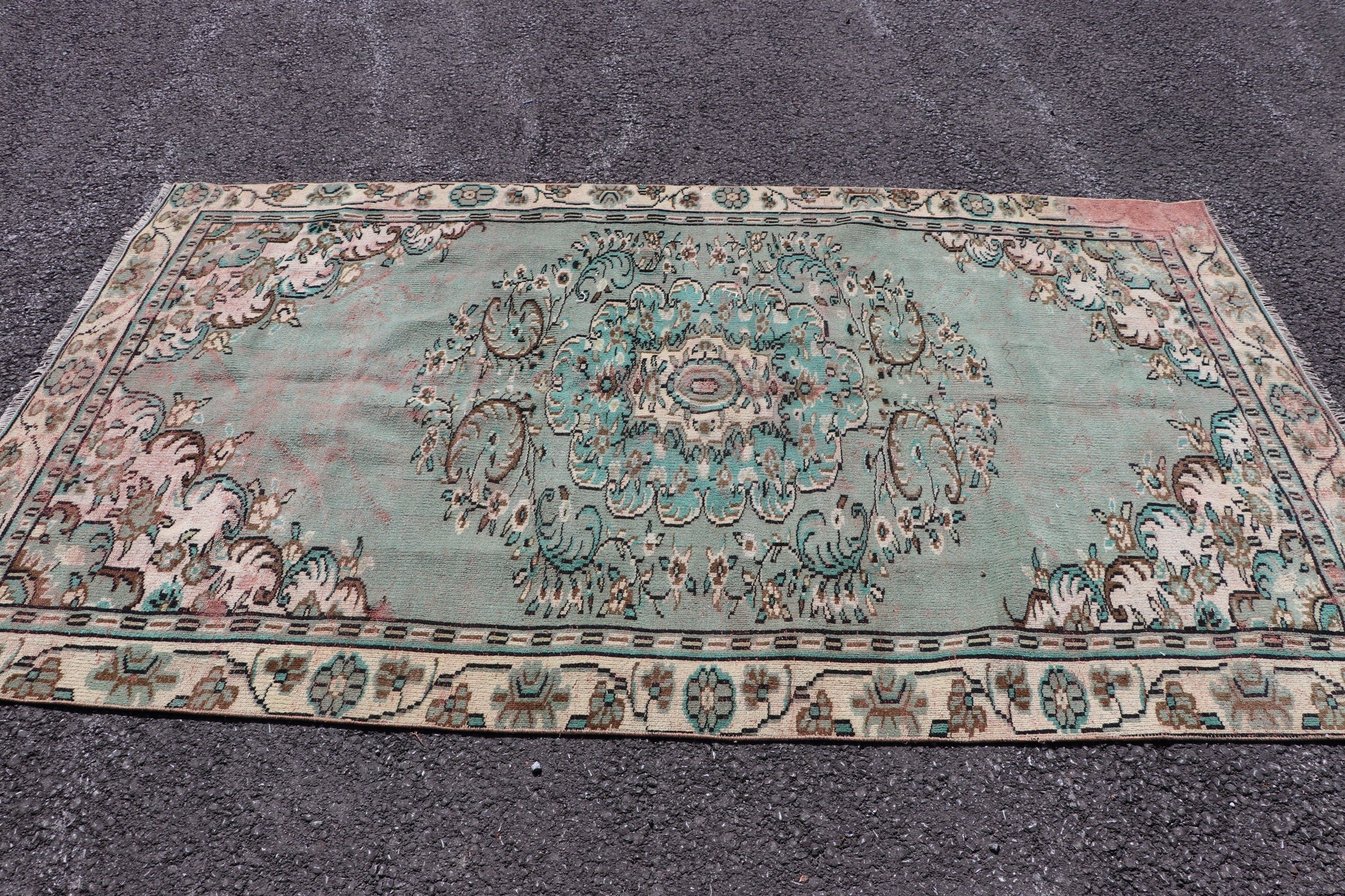 Anadolu Halısı, Salon Halısı, Ev Dekor Halısı, Oturma Odası Halısı, Dış Mekan Halısı, Vintage Halı, Yeşil 5x8.7 ft Büyük Halı, Türk Halısı